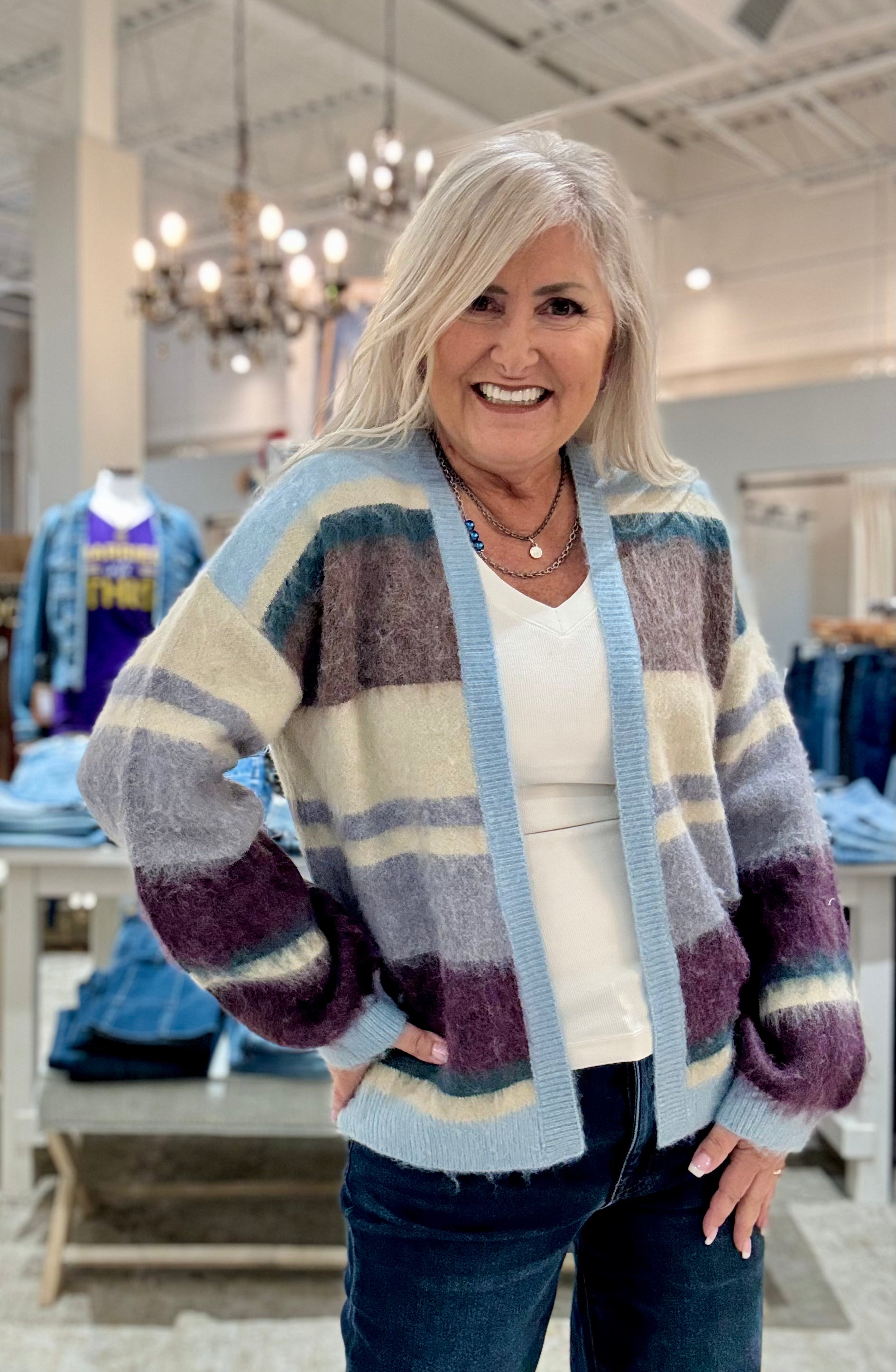 Color Blocked Open Sweater Cardigan