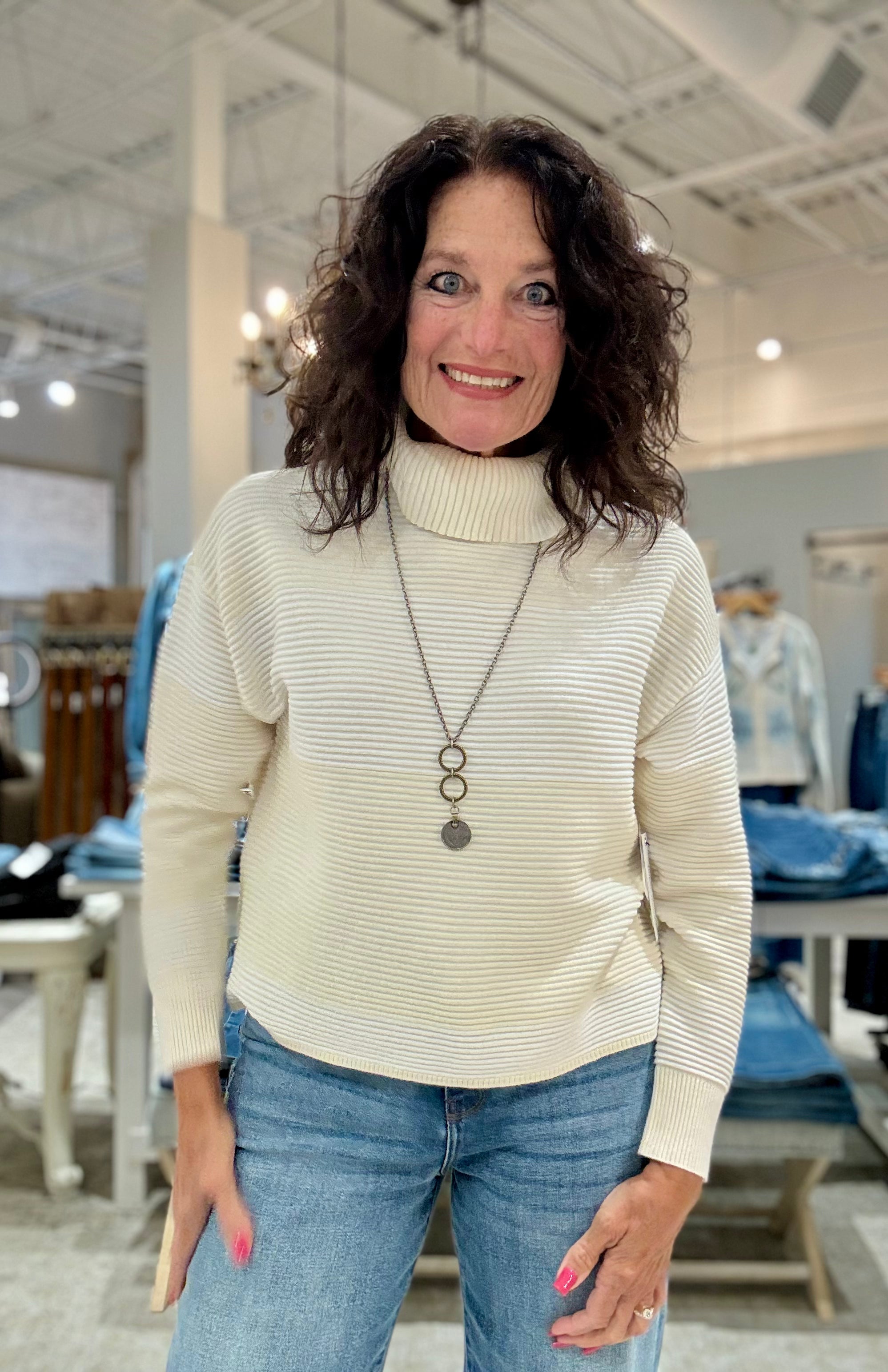 Turtleneck High Low Sweater with Side Slits