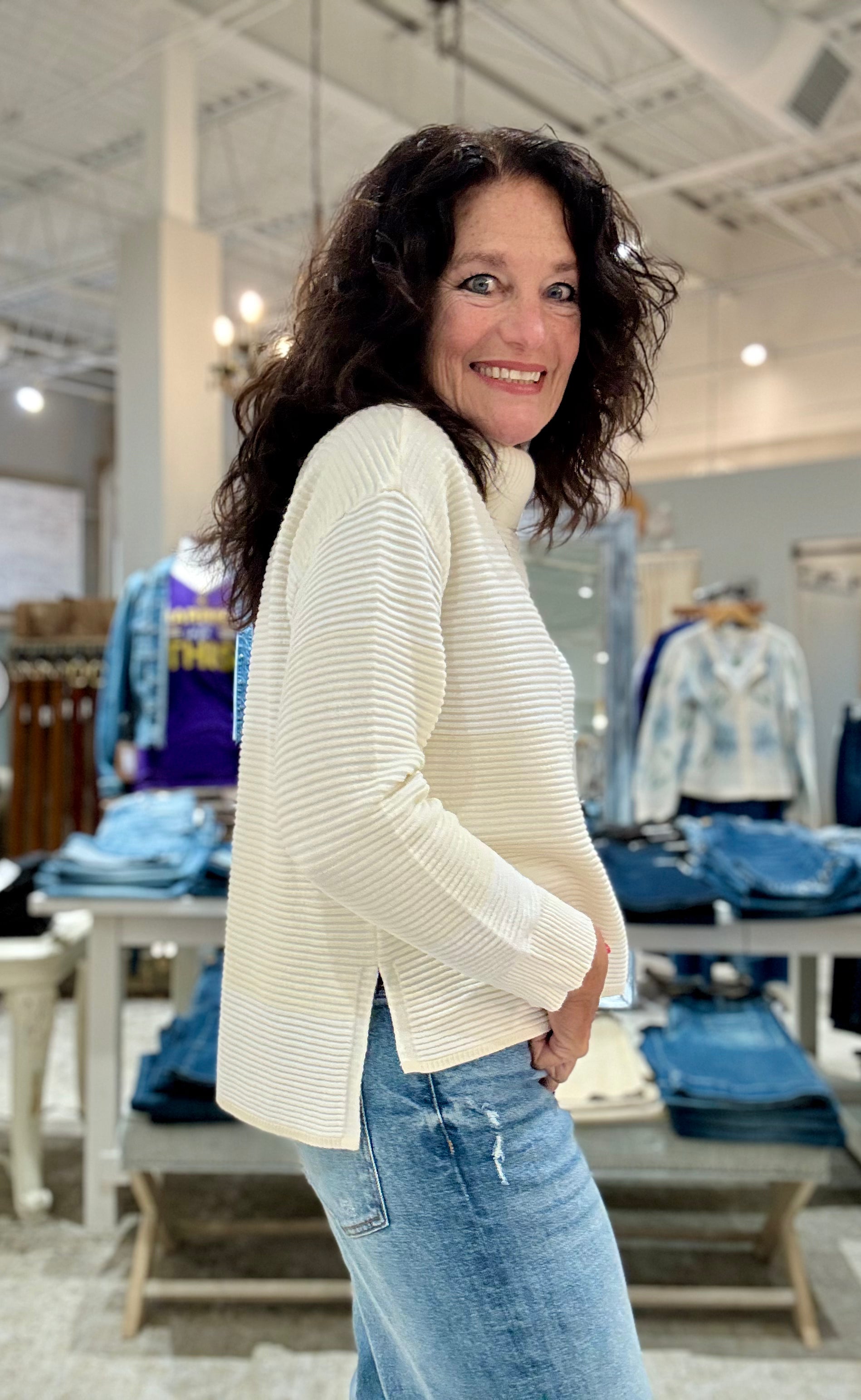 Turtleneck High Low Sweater with Side Slits