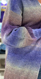 Long Sweater Cardigan with Puff Sleeve- blue violet
