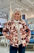 Sherpa Flocked Fleece Short Jacket with Hidden Snaps and Welt Pockets