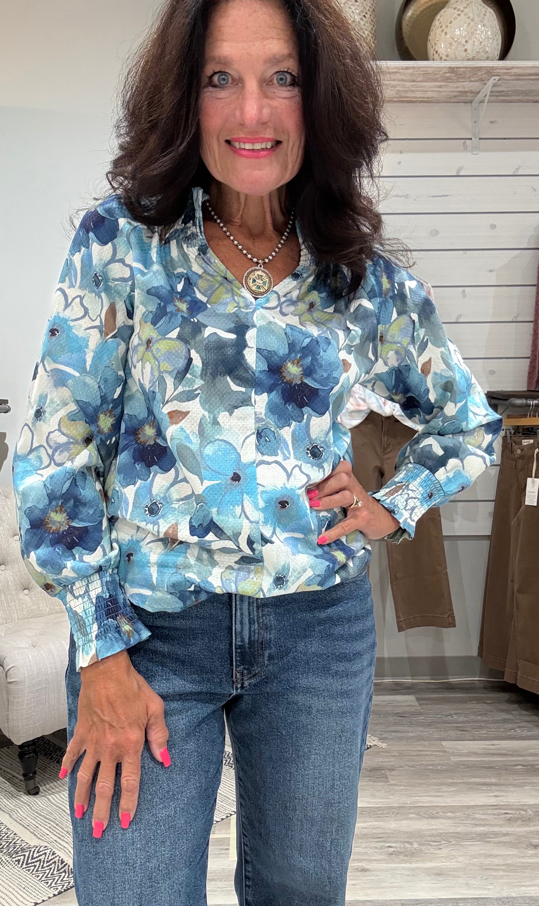 Long Sleeve Blouse with Smocking Details