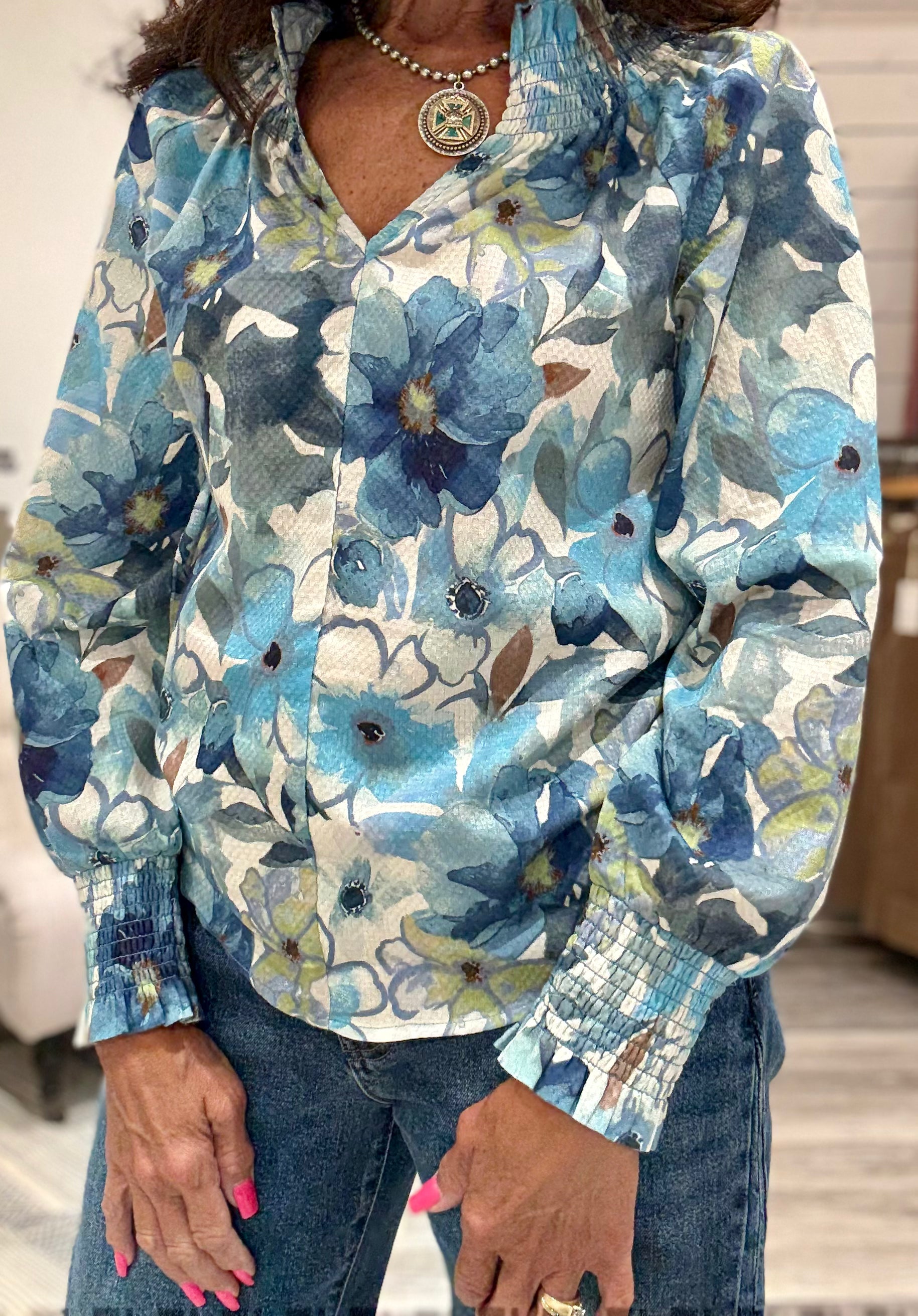 Long Sleeve Blouse with Smocking Details