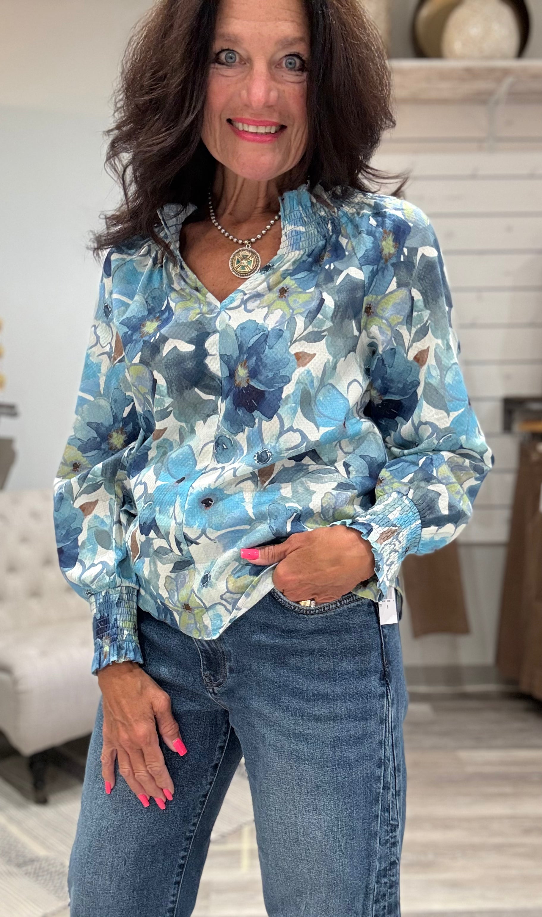 Long Sleeve Blouse with Smocking Details