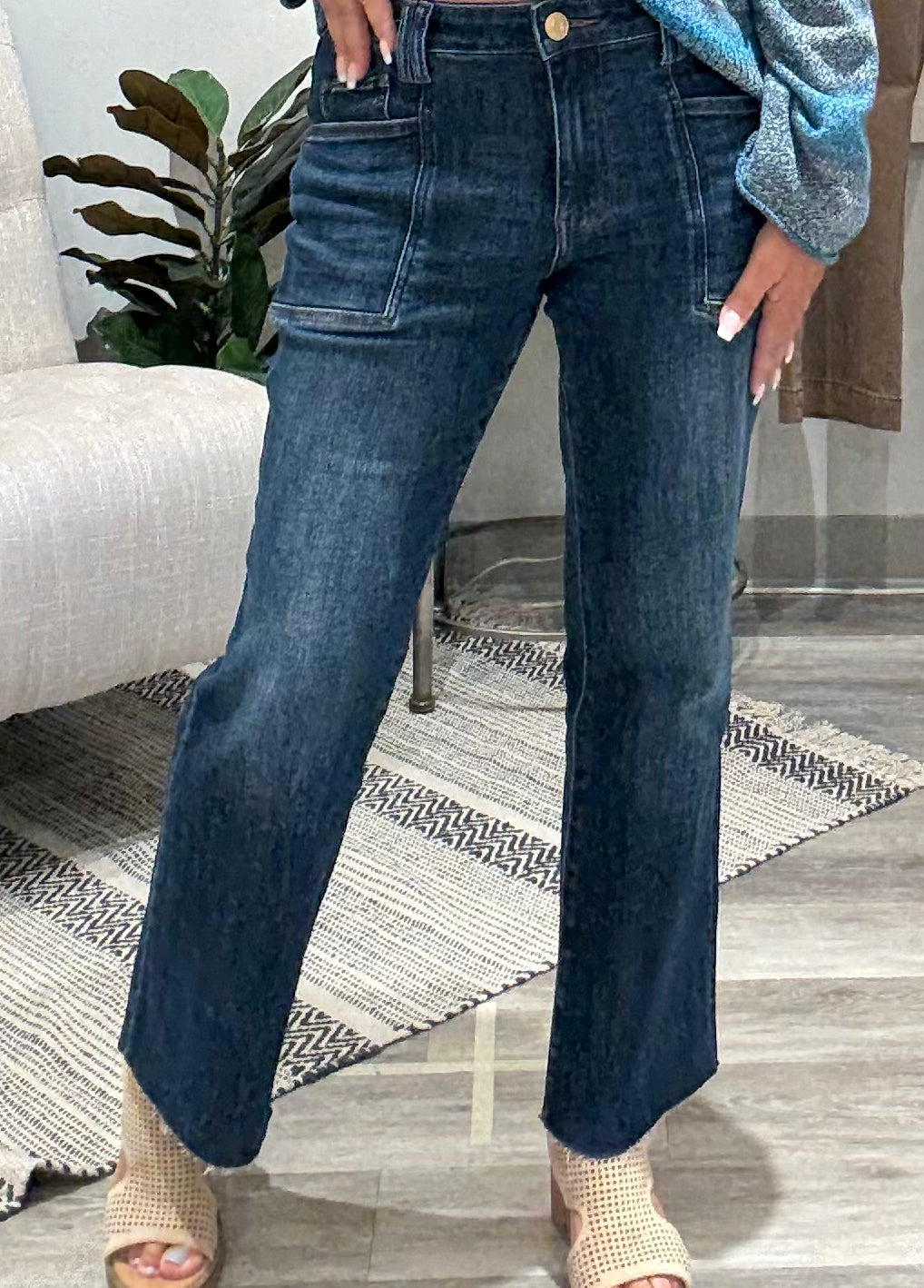 Kelsey High Rise Raw Hem Flare Denim