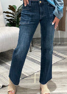 Kelsey High Rise Raw Hem Flare Denim