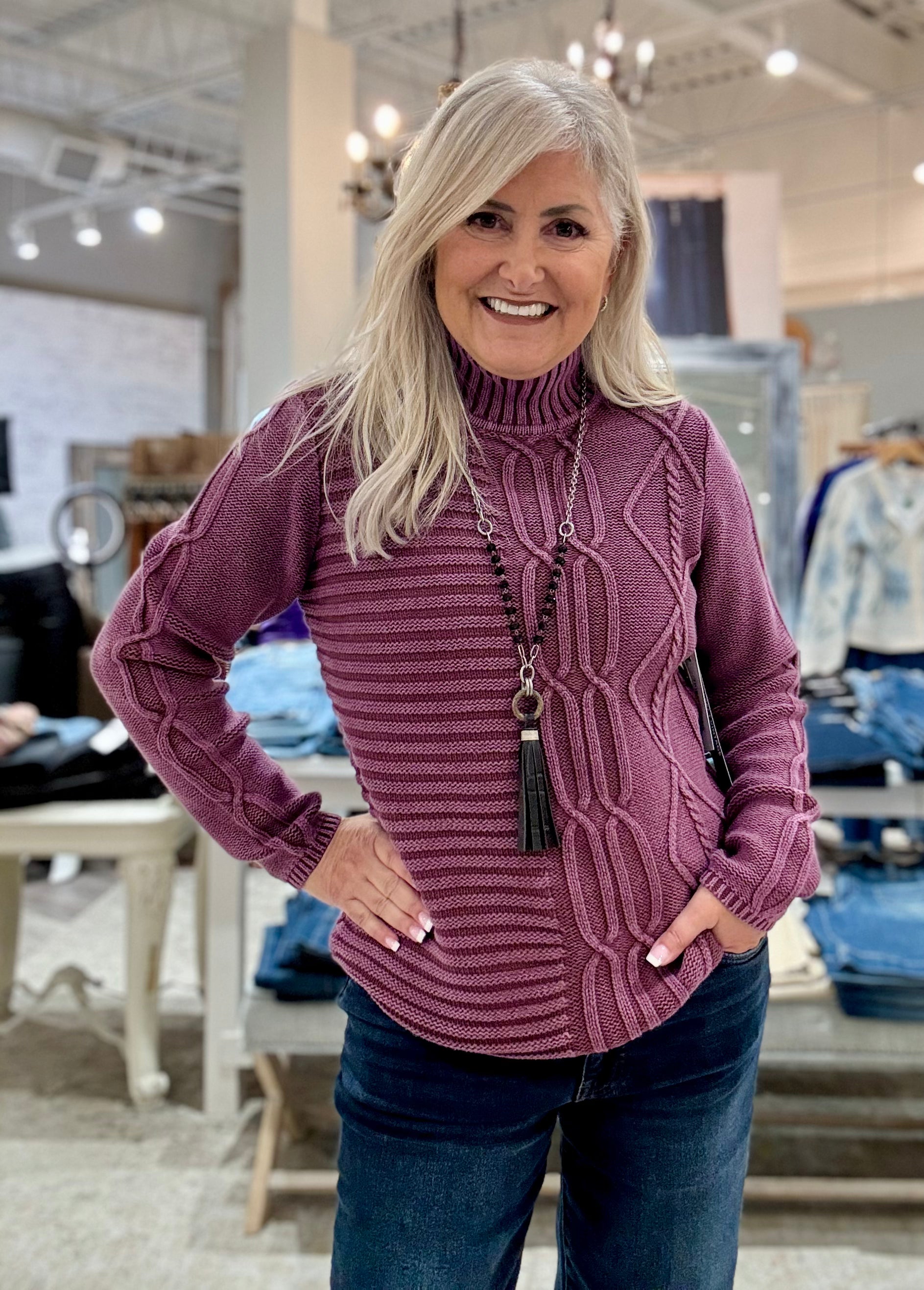 Mock Neck Sweater with Special Wash