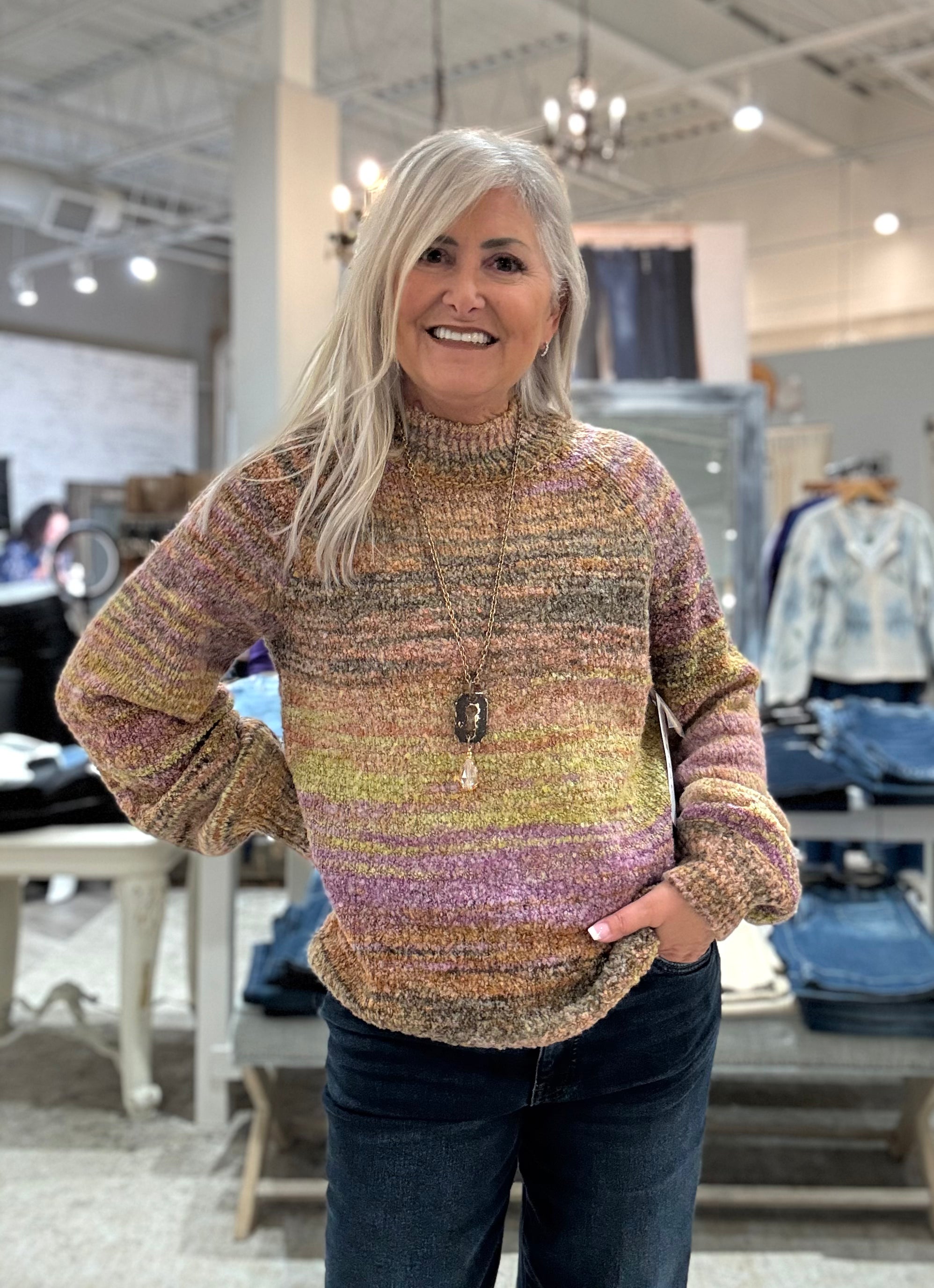 Long Sleeve Mock Neck Striped Sweater