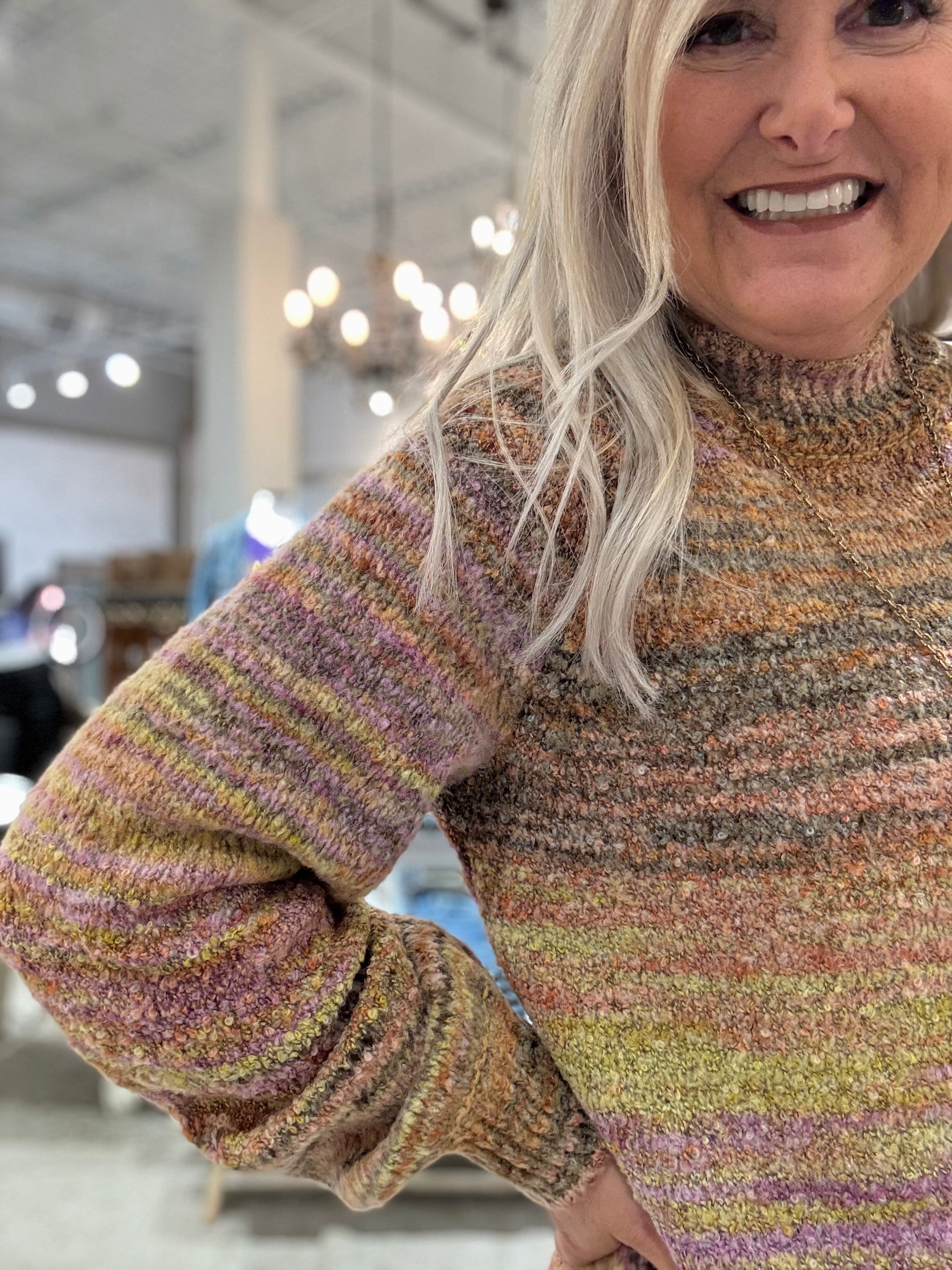 Long Sleeve Mock Neck Striped Sweater