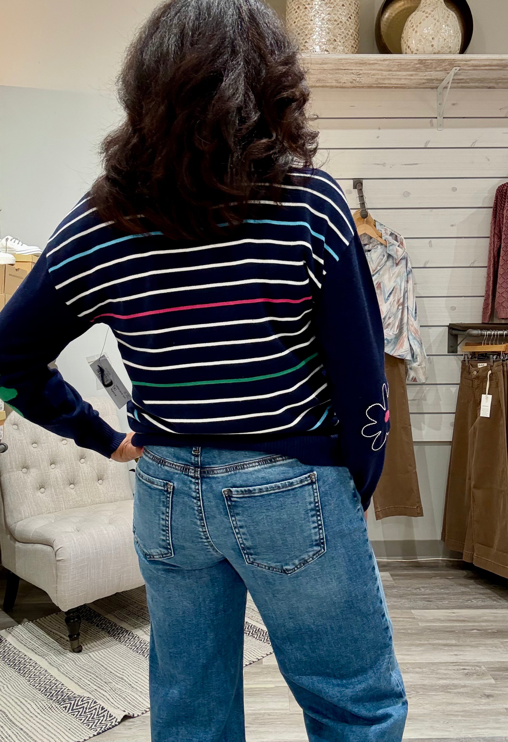 V-Neck Jacquard Embroidered Sweater