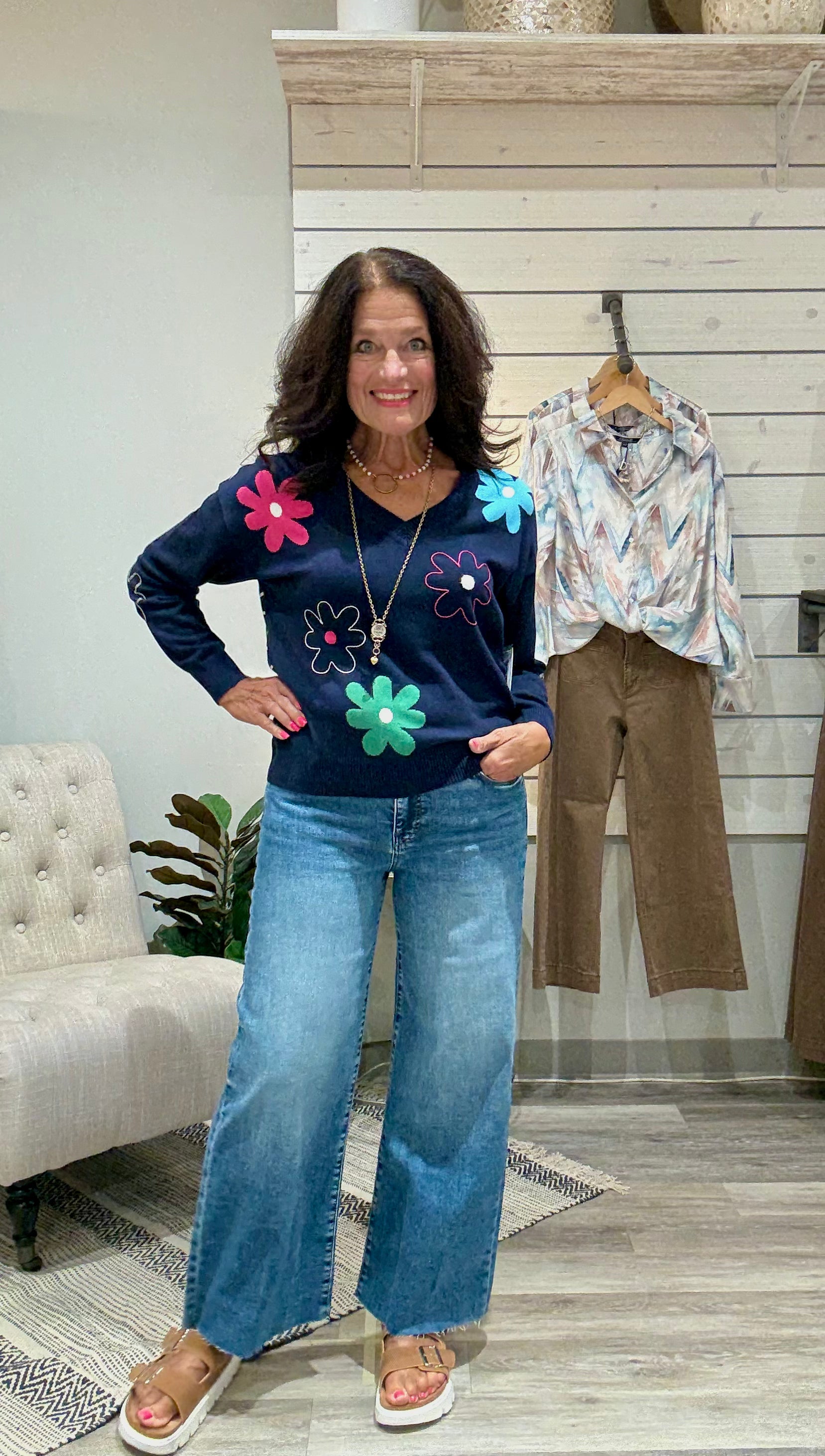 V-Neck Jacquard Embroidered Sweater