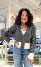 Two Tone Button Up Sweater Cardigan