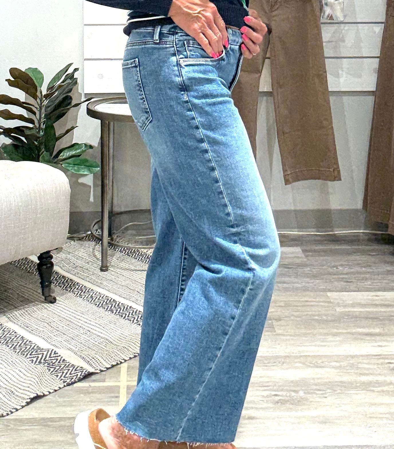 Meg High Rise Wide Leg Raw Hem Denim