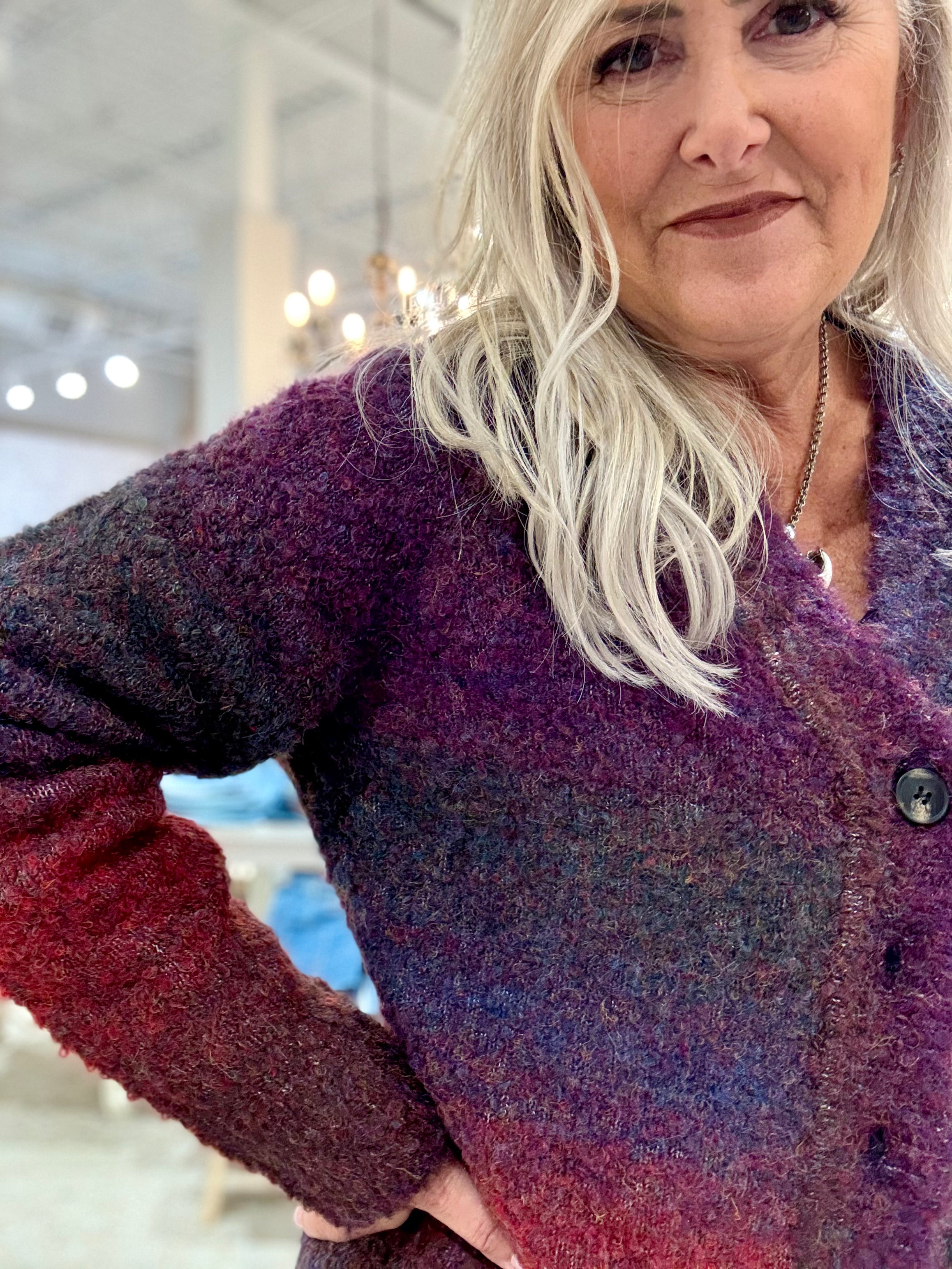 Long Sleeve Raglan Button Front Ombre Cardigan