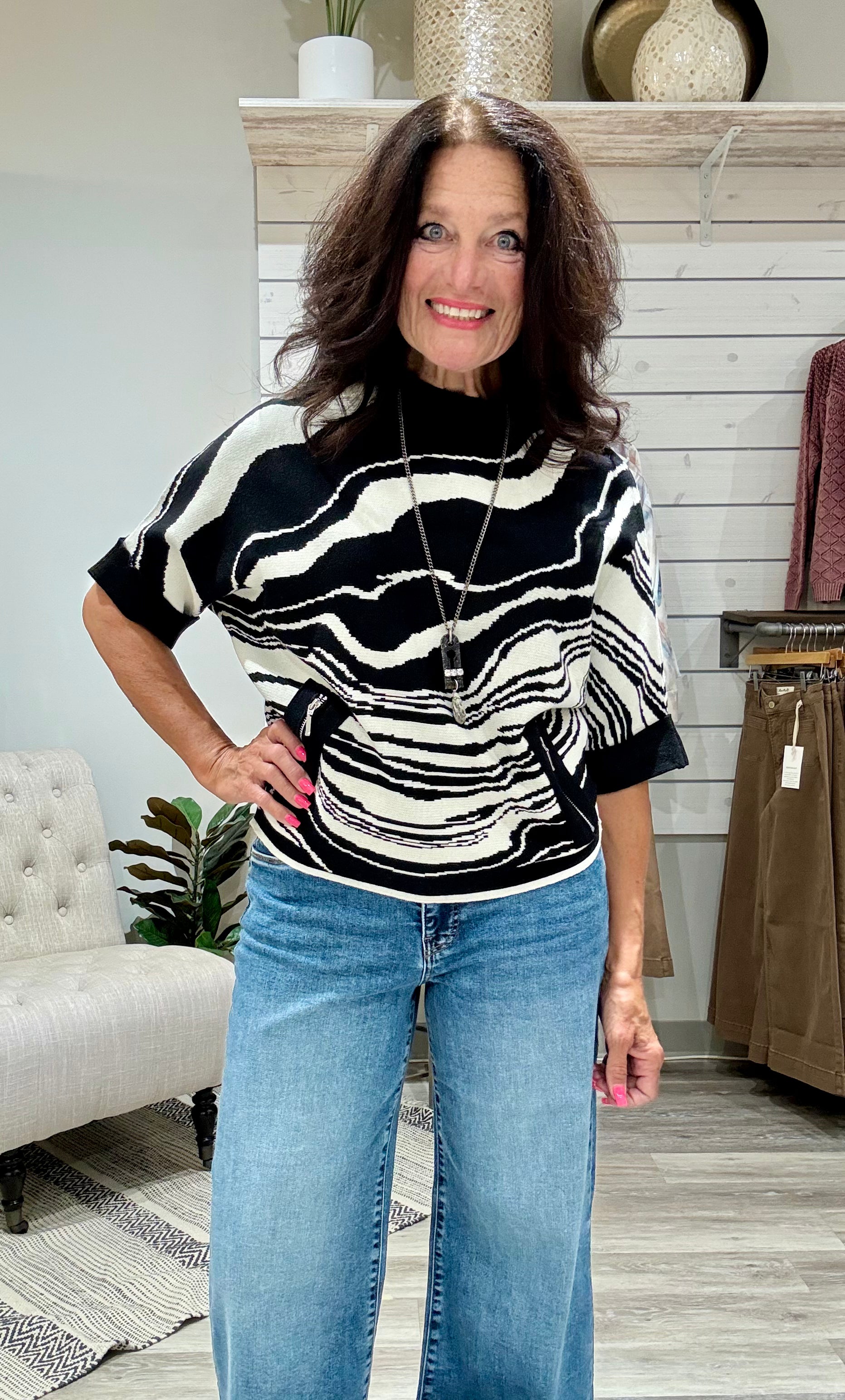 Knitted Marble Sweater with Zipper Detail