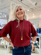 Balloon Elbow Sleeve Knit Sweater- cabernet
