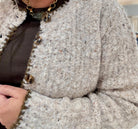 Speckled Yarn Contrast Edge Stitched Down Button Cardigan