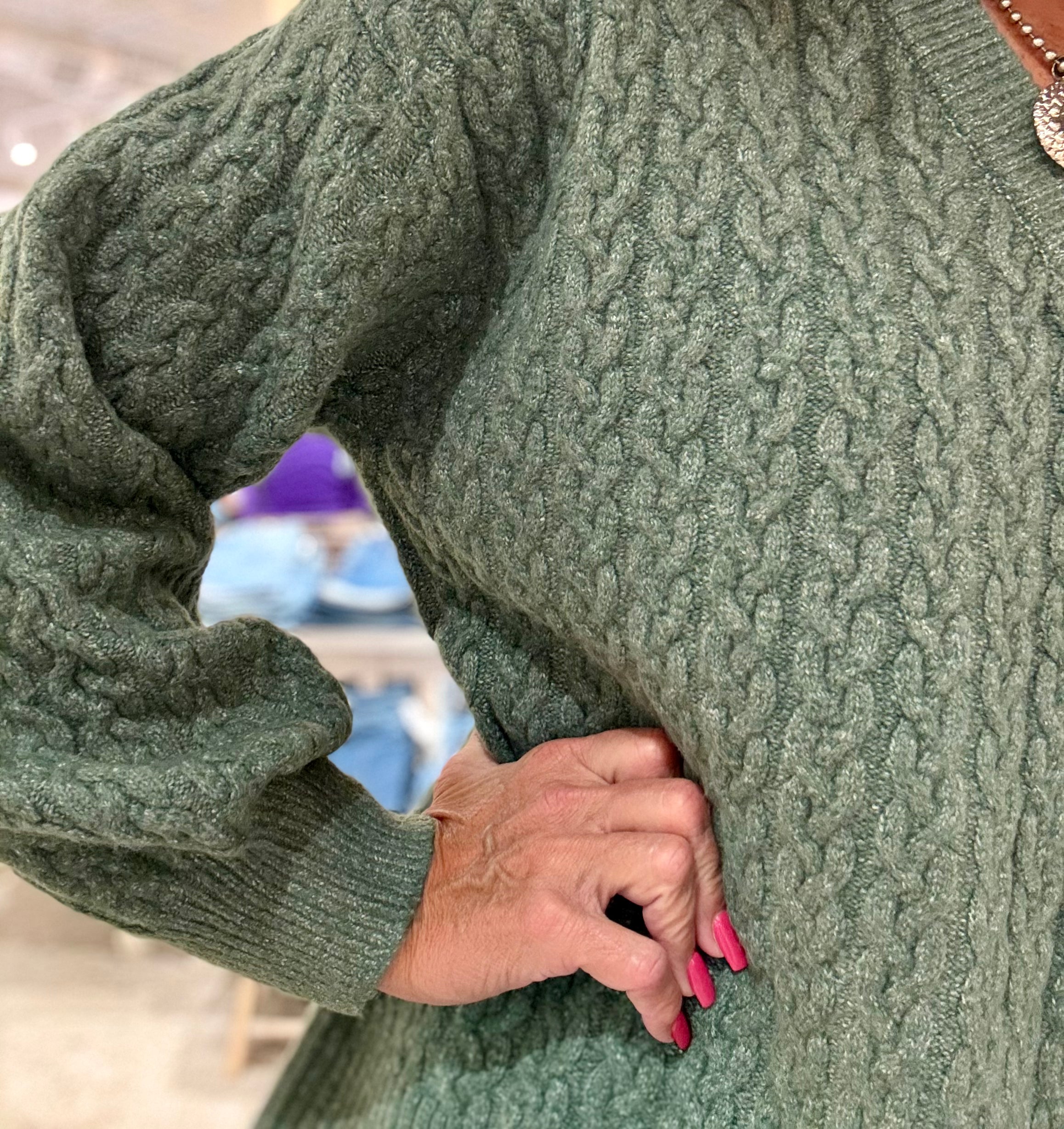 V-Neck Solid Cable Knit Sweater