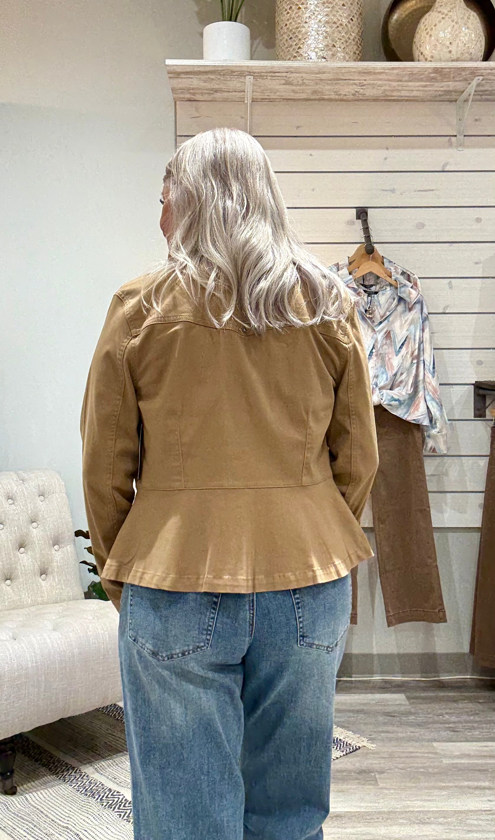 Peplum Hem Trucker Jacket- camel