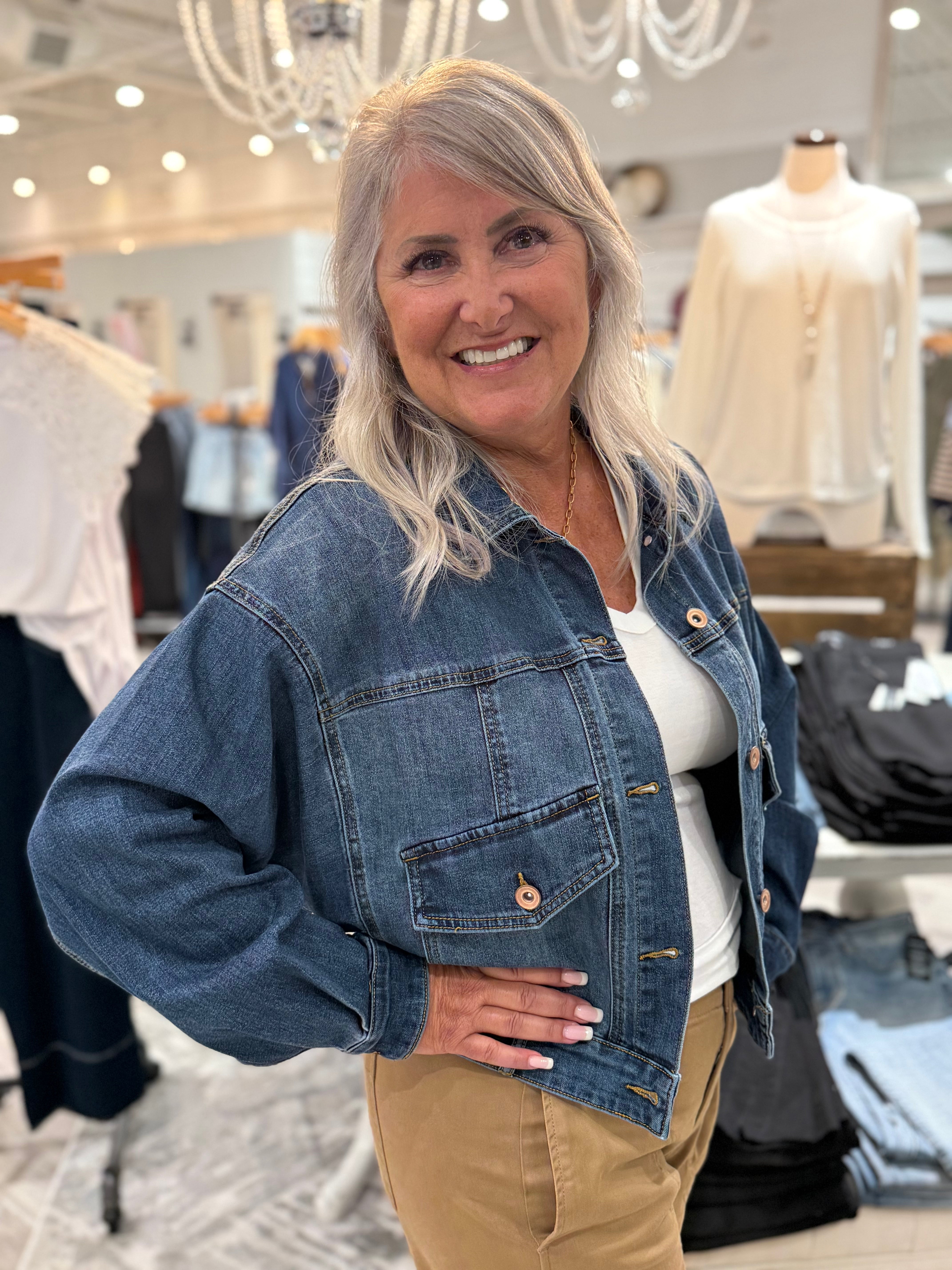 JEAN JACKET WITH SWEATER FRIENDLY SLEEVES