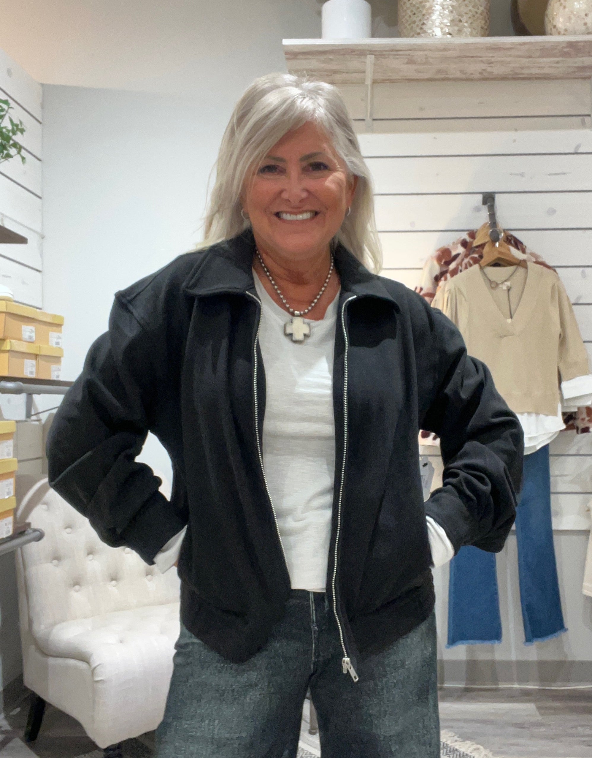 Crew Neck Long Sleeve Top-stone