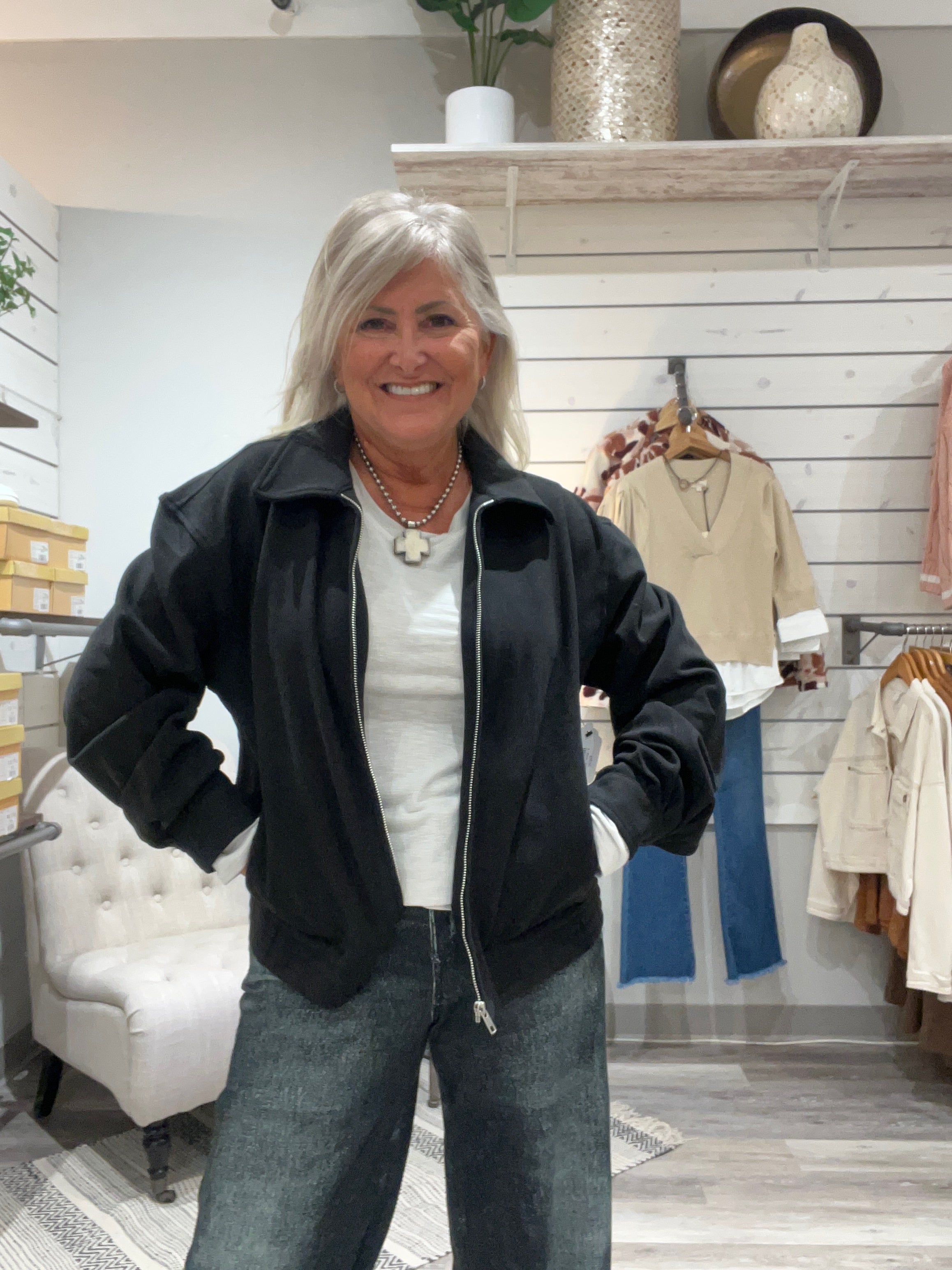 Zip Up Collard Jacket with Elastic Waist