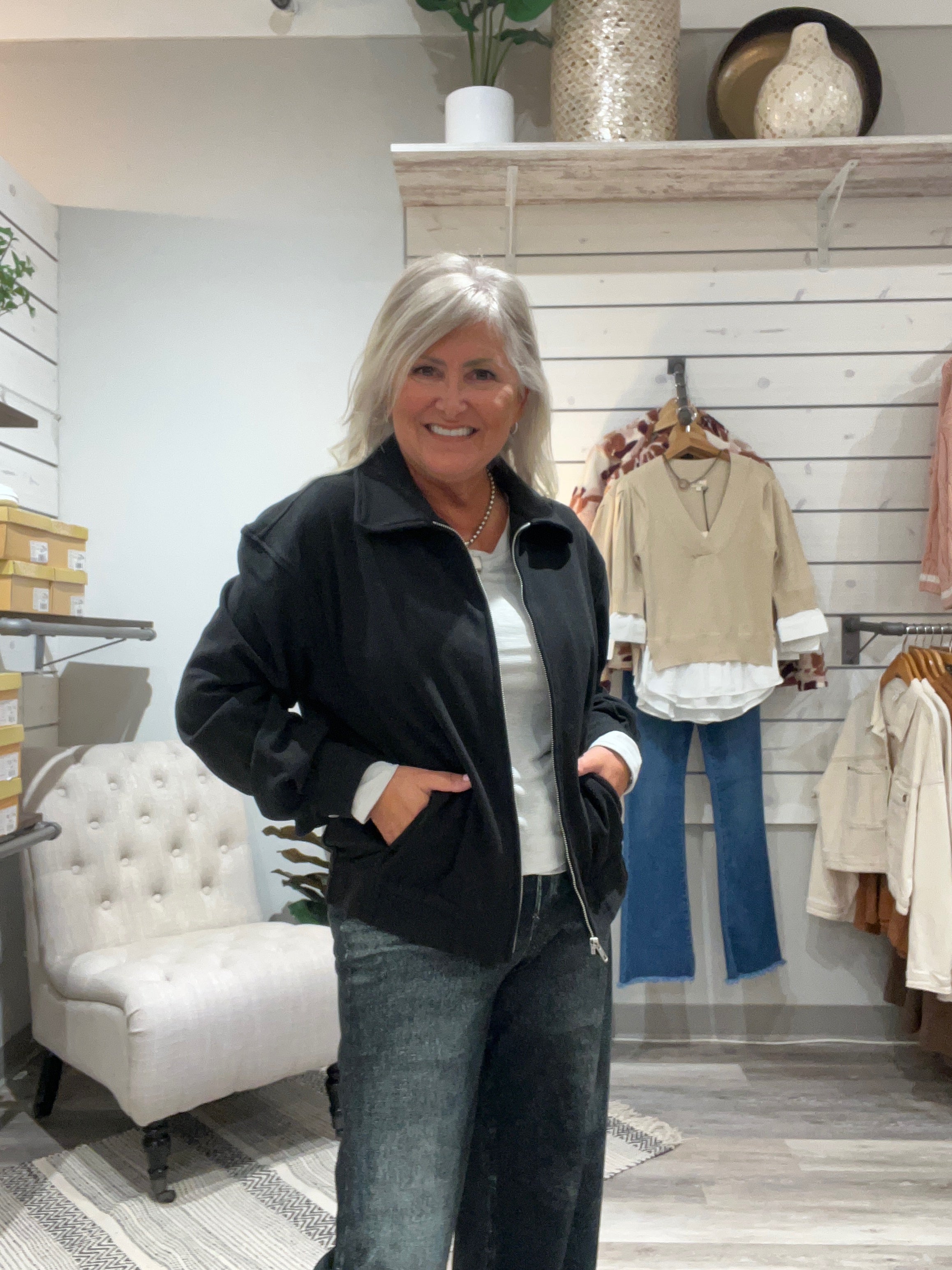 Zip Up Collard Jacket with Elastic Waist