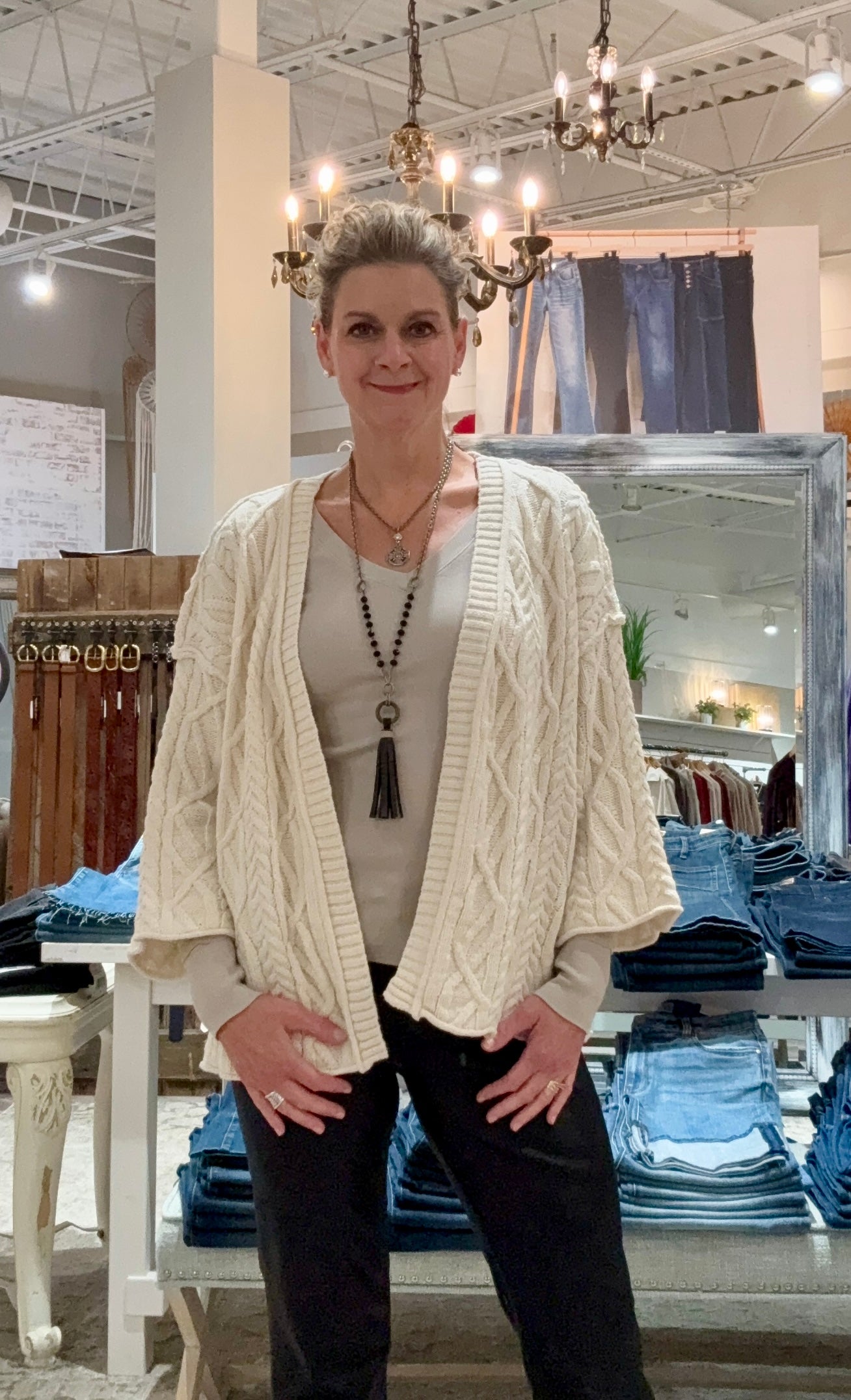 Open Front 3/4 Sleeve Cardigan