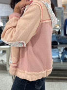 Floral Pattern Mixed Fabrication Jacket with Hood