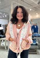 Floral Pattern Mixed Fabrication Jacket with Hood