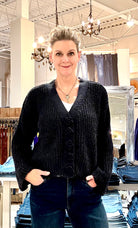 V-Neck Chenille Cardigan with Flower Buttons