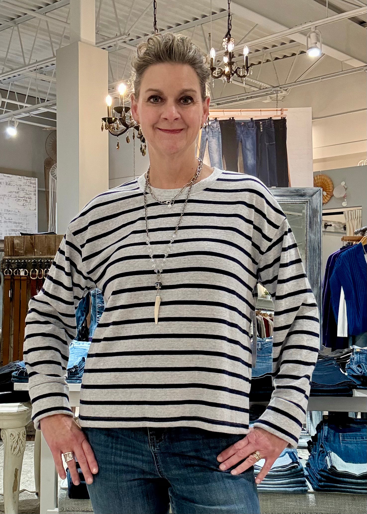 Long Sleeve Crew Neck Top with Cuff