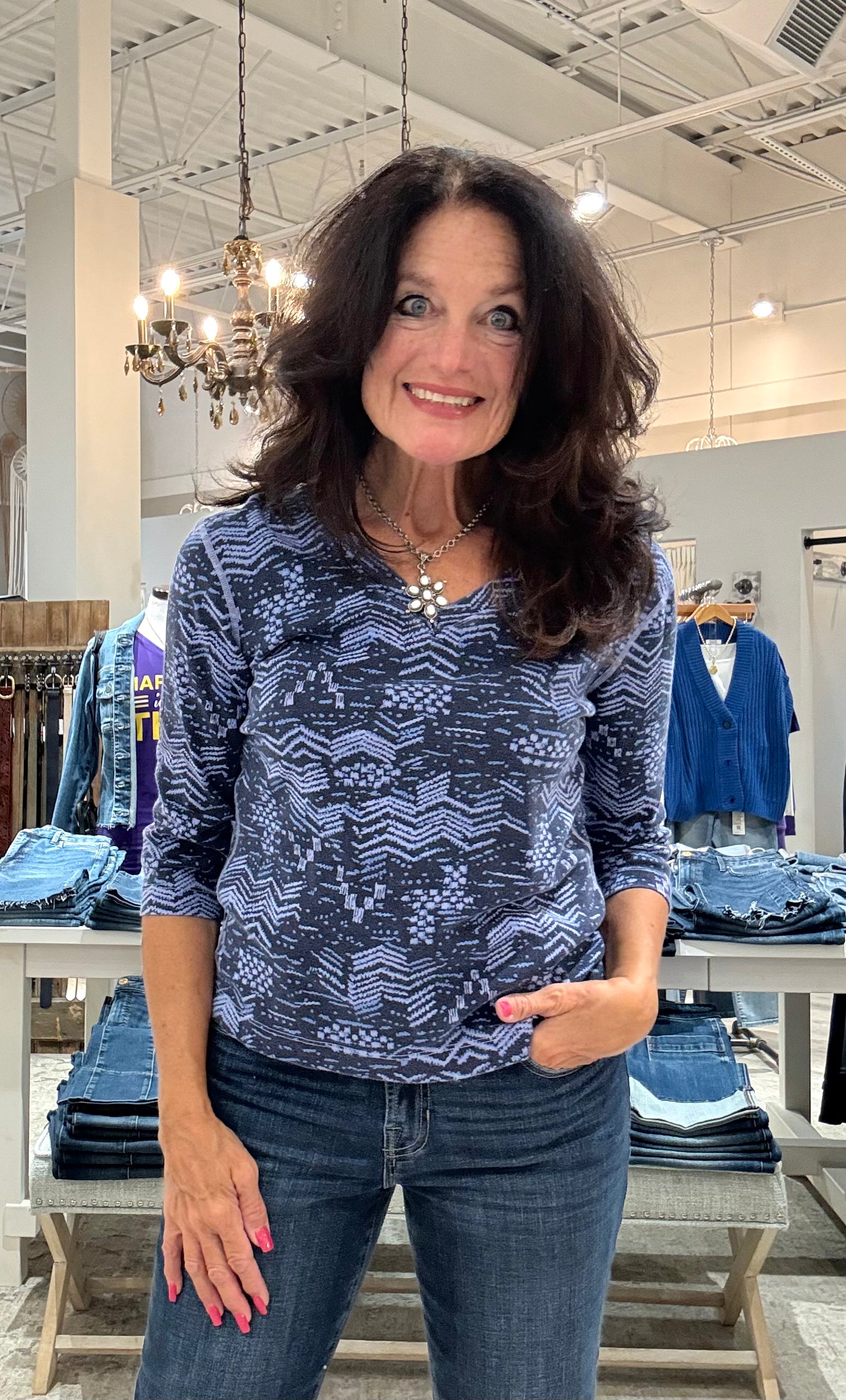 V-Neck 3/4 Sleeve Printed Top