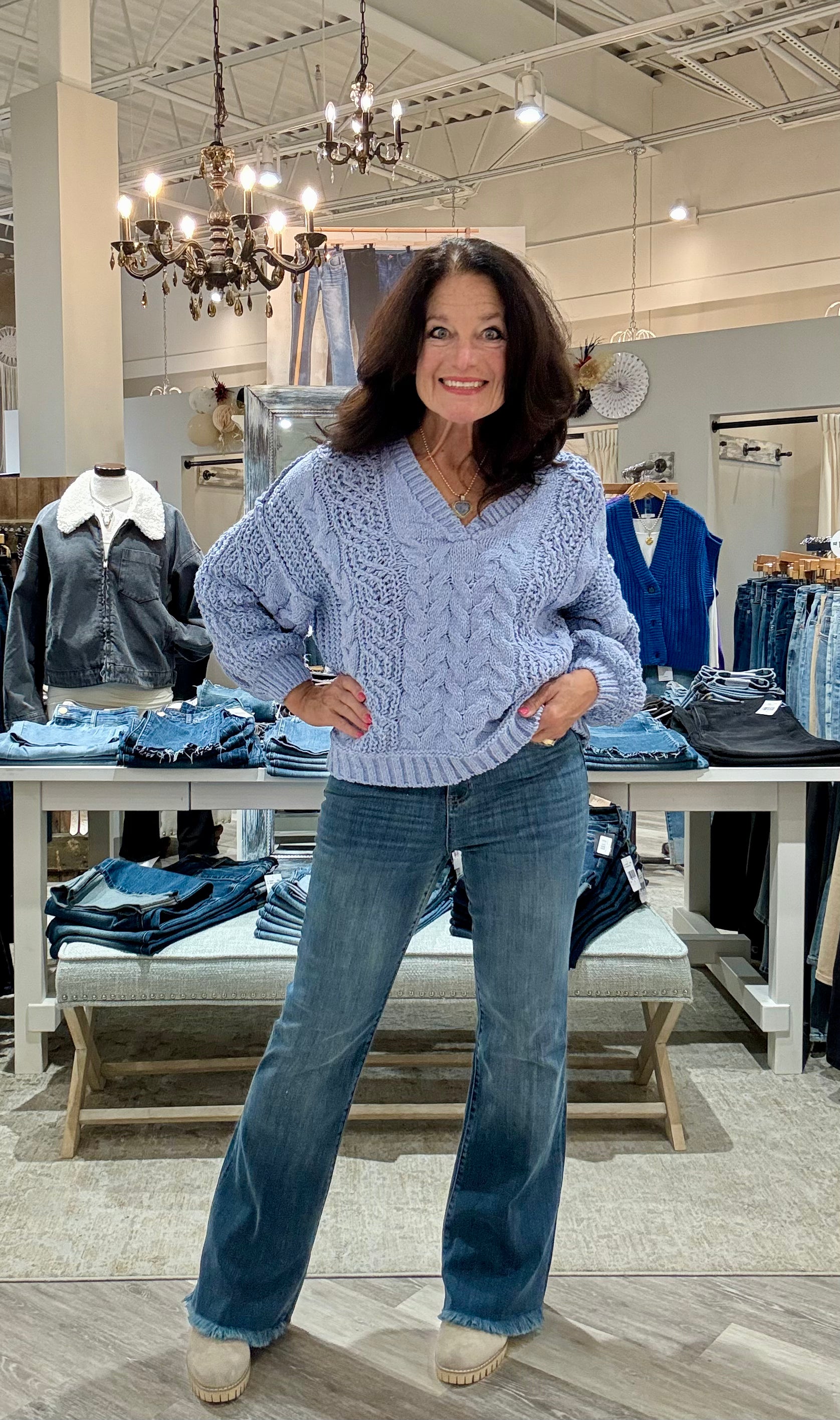 Solid V-Neck Chenille Sweater