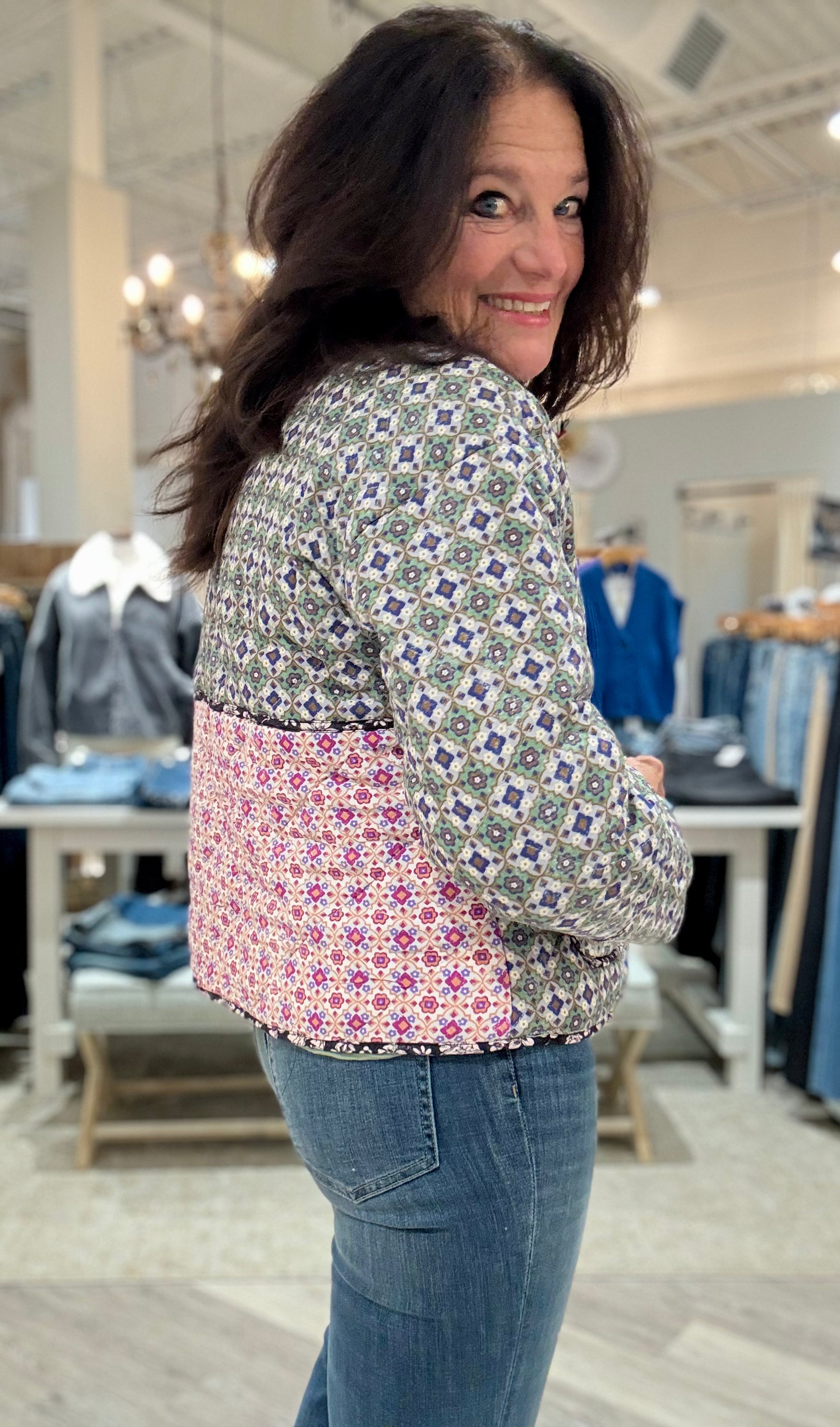 Mixed Media Quilted Jacket- green