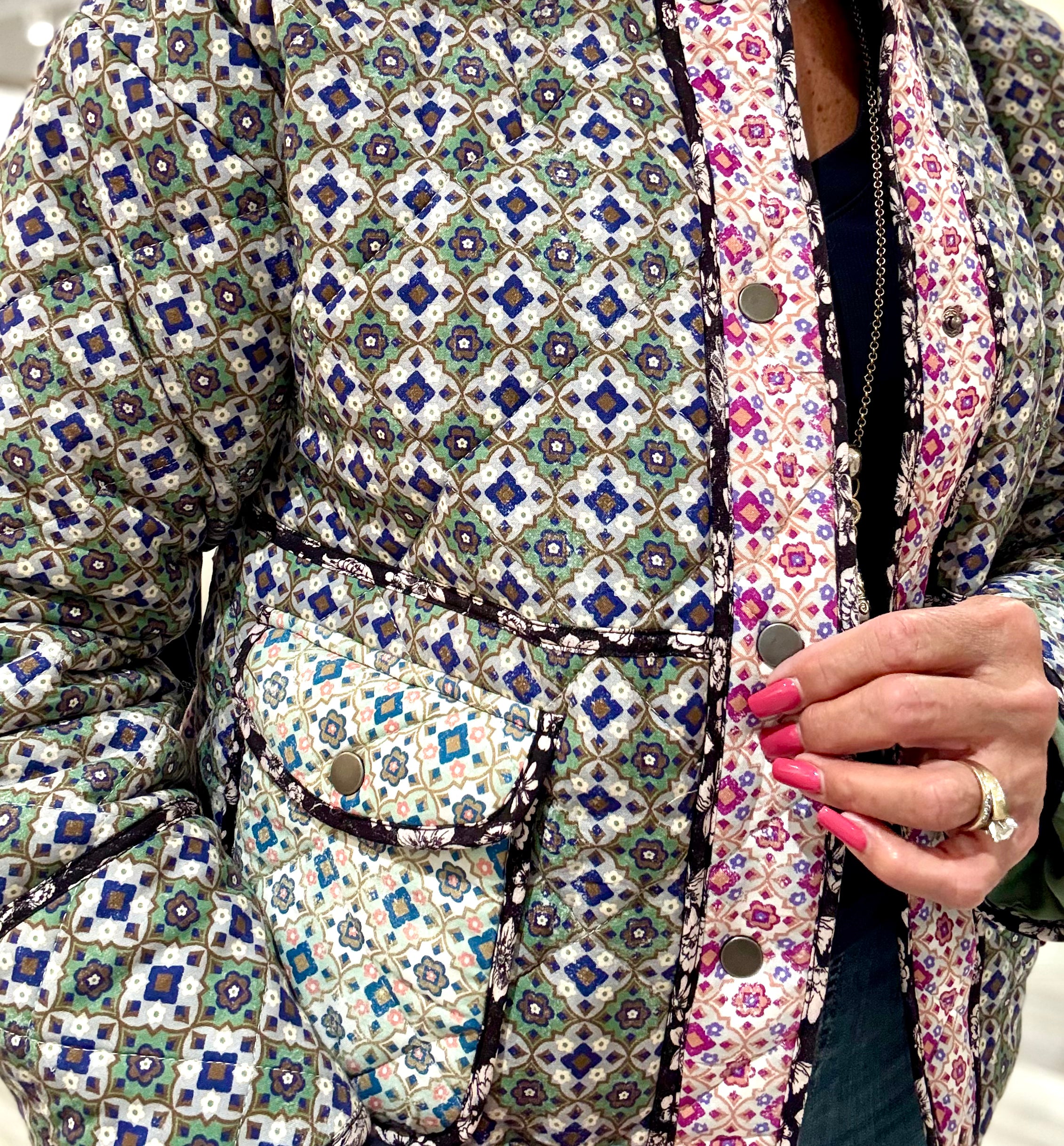 Mixed Media Quilted Jacket- green