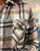 Casual Geometric Plaid Print Pocketed Shacket- pink