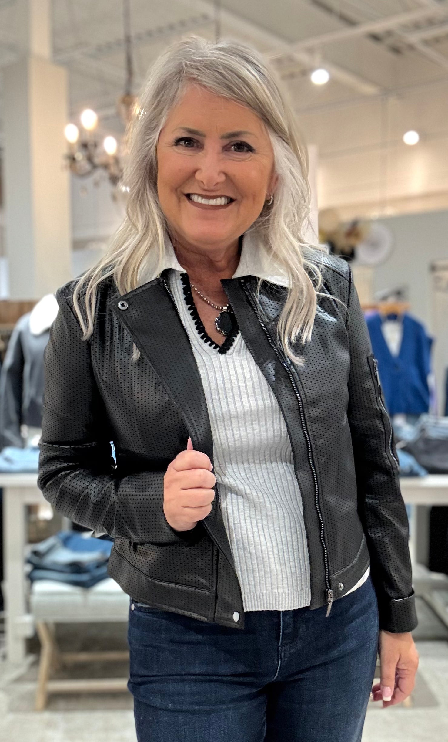 Millicent Perforated Vegan Leather Jacket