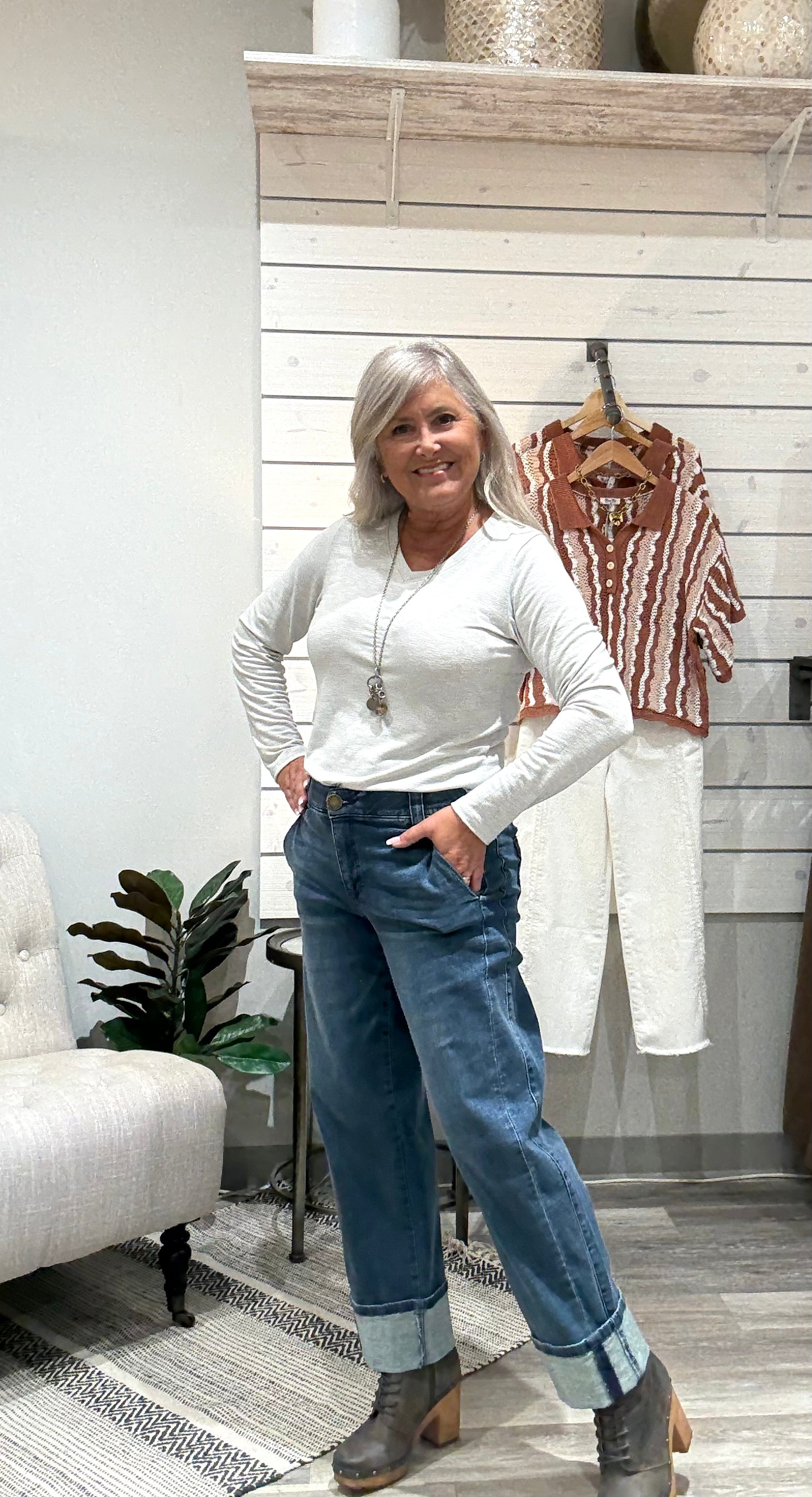 High Rise Boyfriend with Fixed Cuff Denim