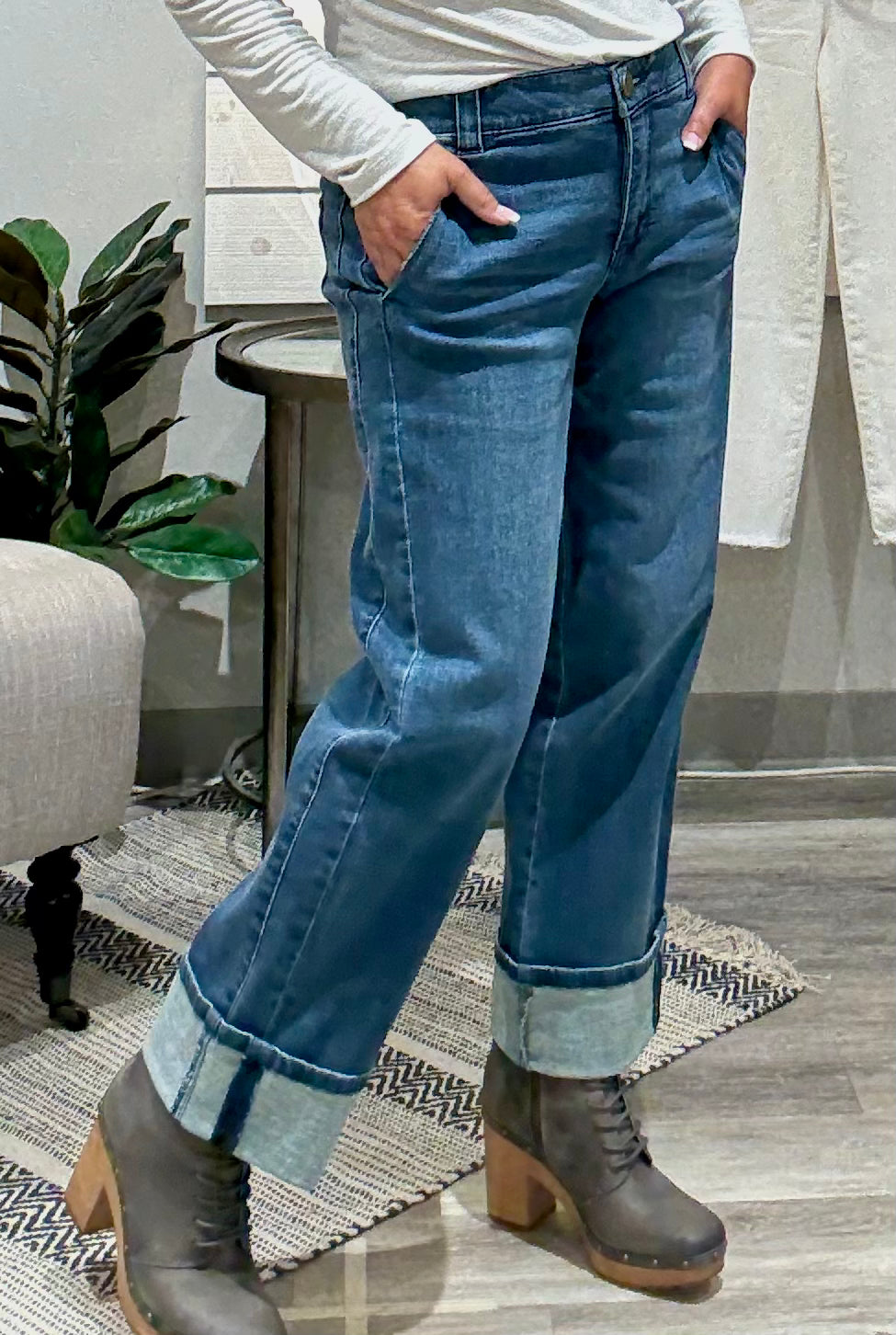 High Rise Boyfriend with Fixed Cuff Denim