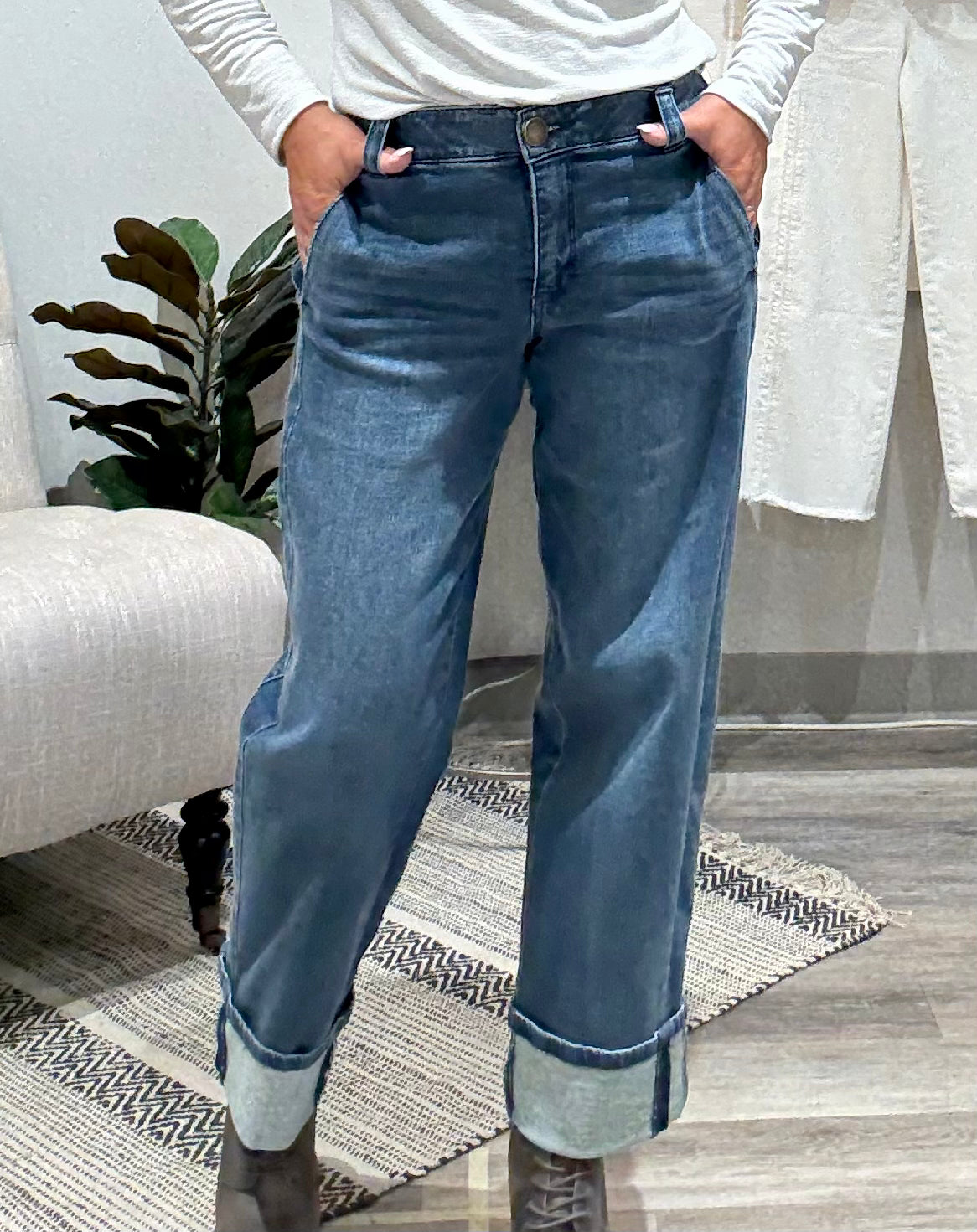 High Rise Boyfriend with Fixed Cuff Denim