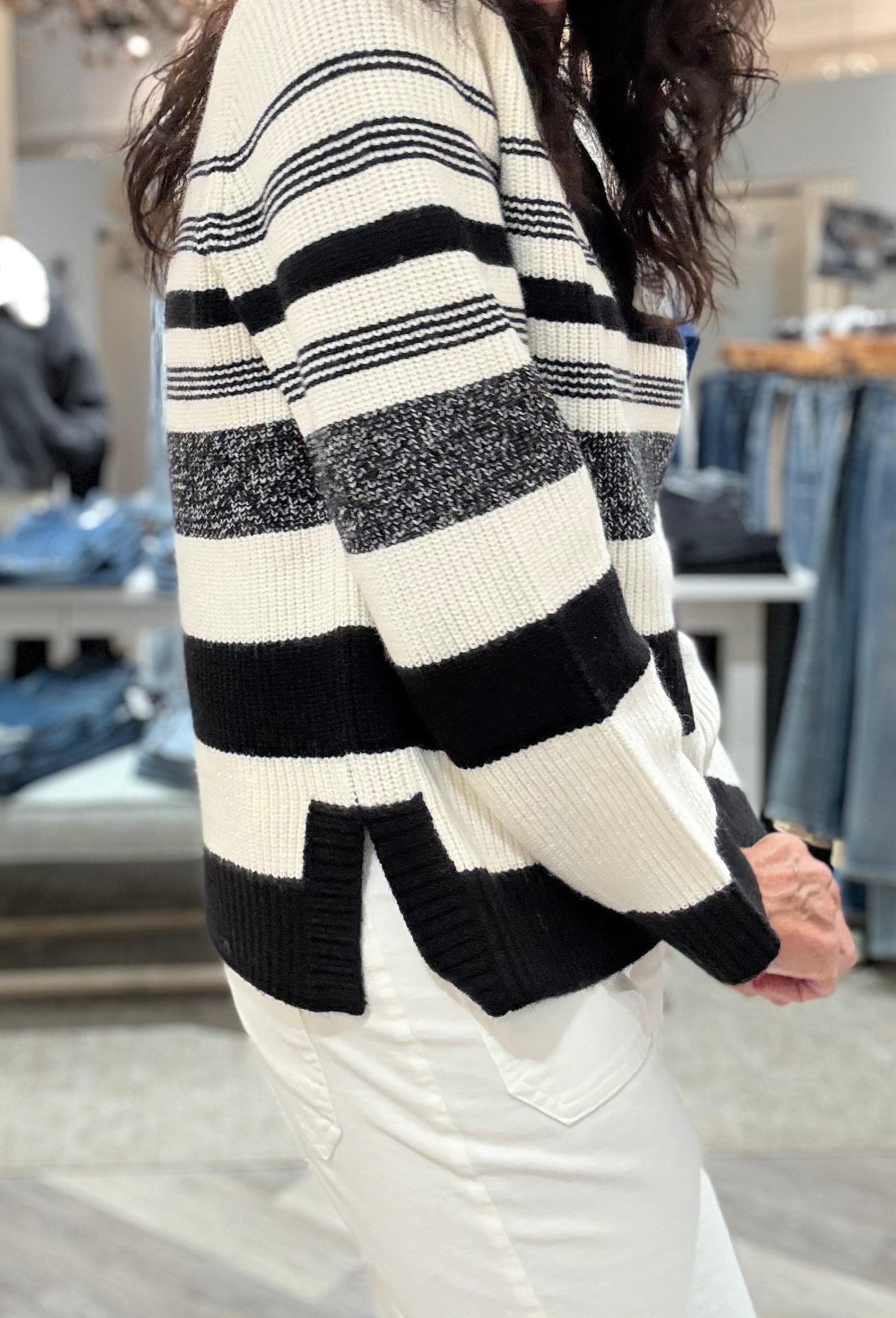 Long Sleeve V-Neck Striped Sweater