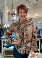 Animal Printed Blouse with Ruffle Detail