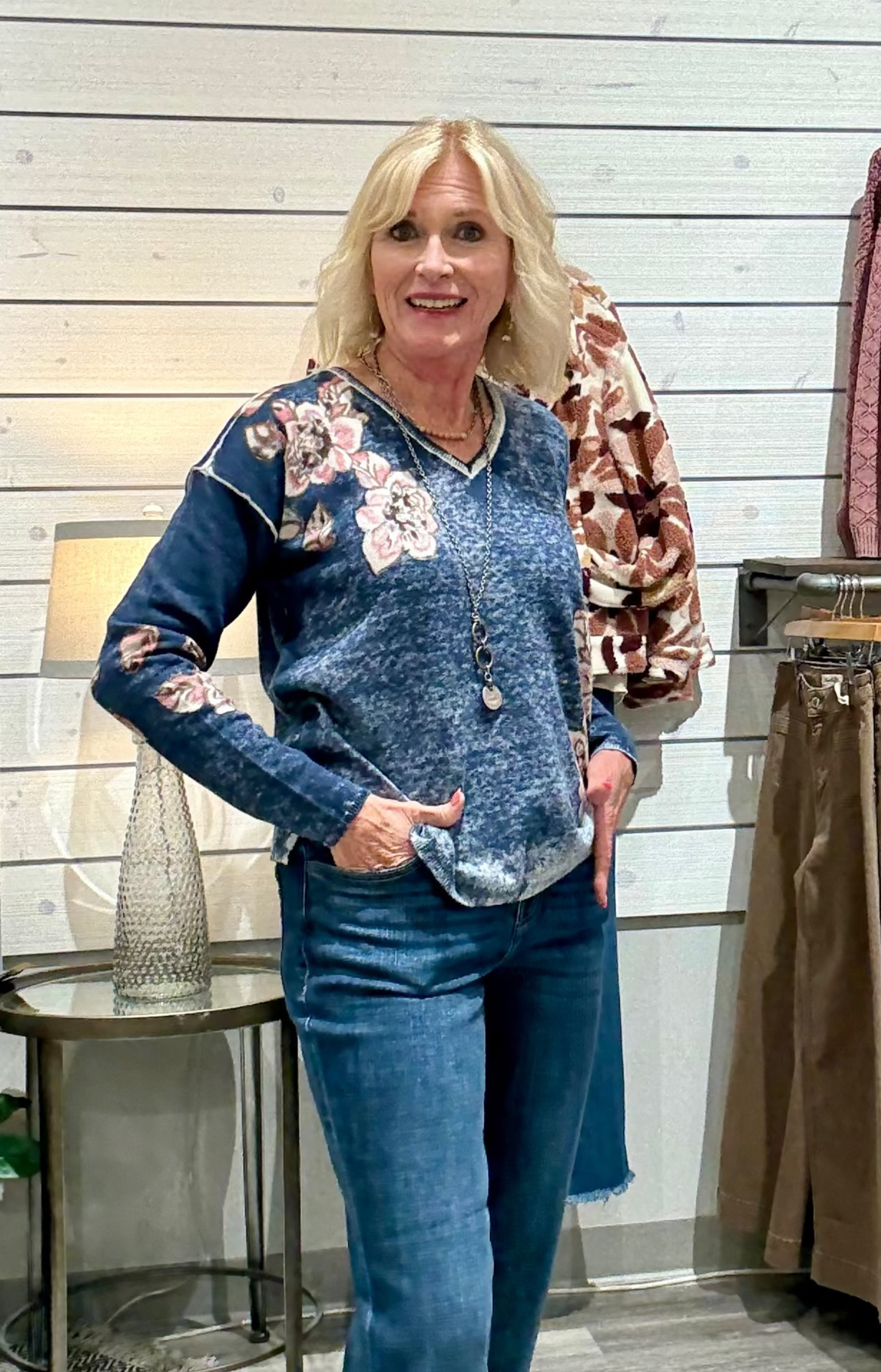 Reversible Floral V-Neck Sweater
