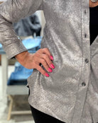 Connie Patent Foil Vegan Suede Shacket