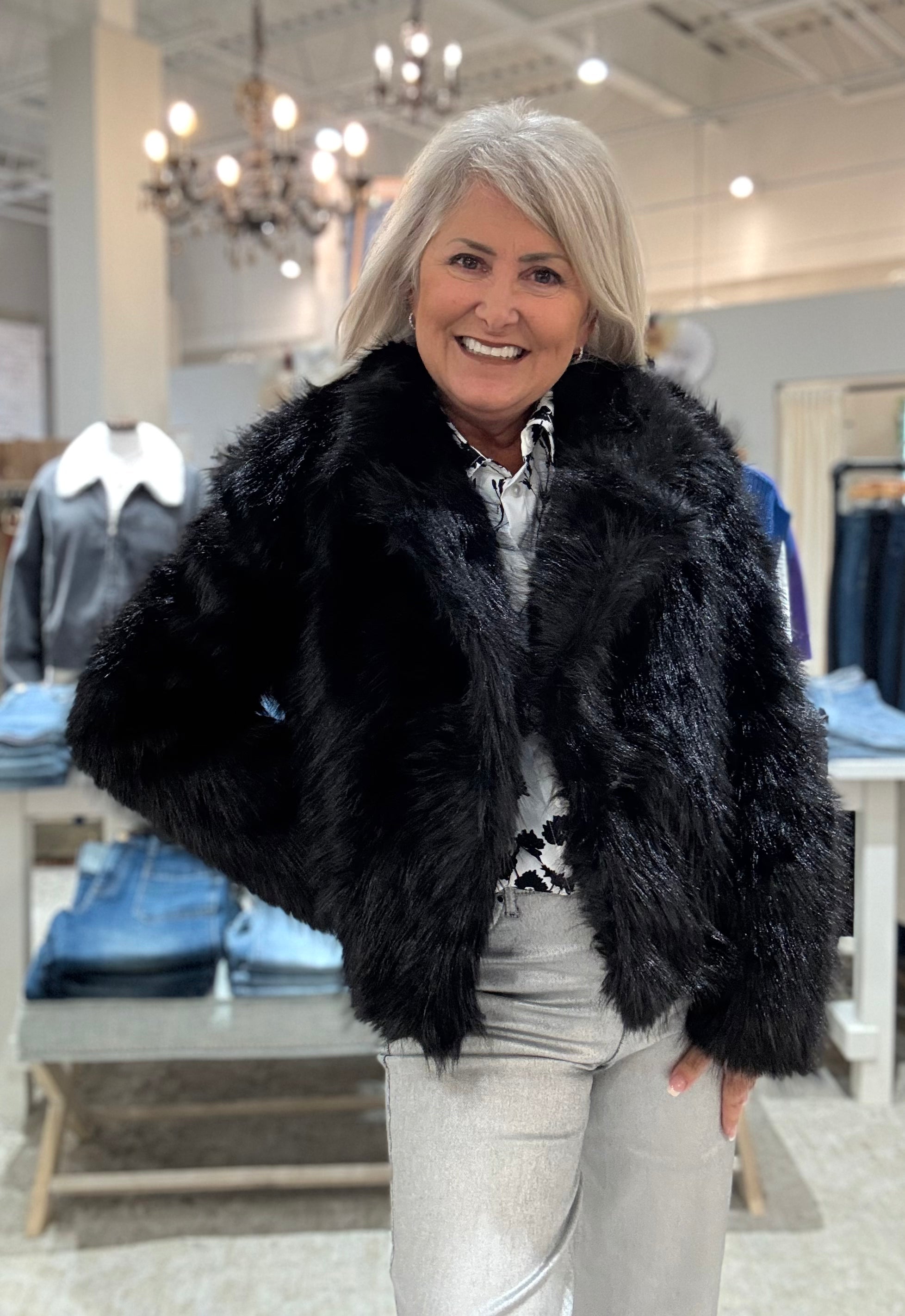 Shawl Collar Faux Fur Jacket