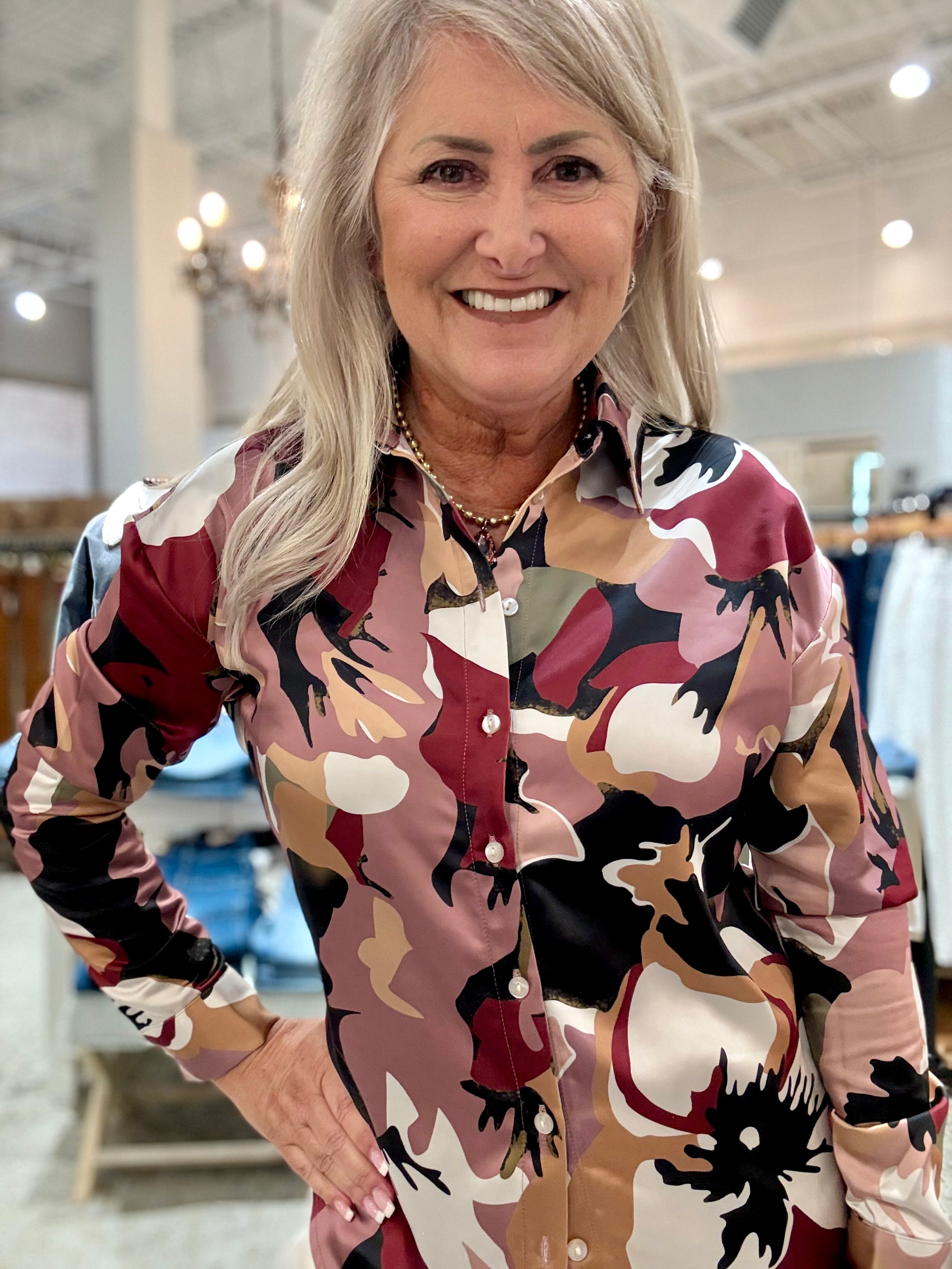 Floral Printed Satin Button-Down Shirt