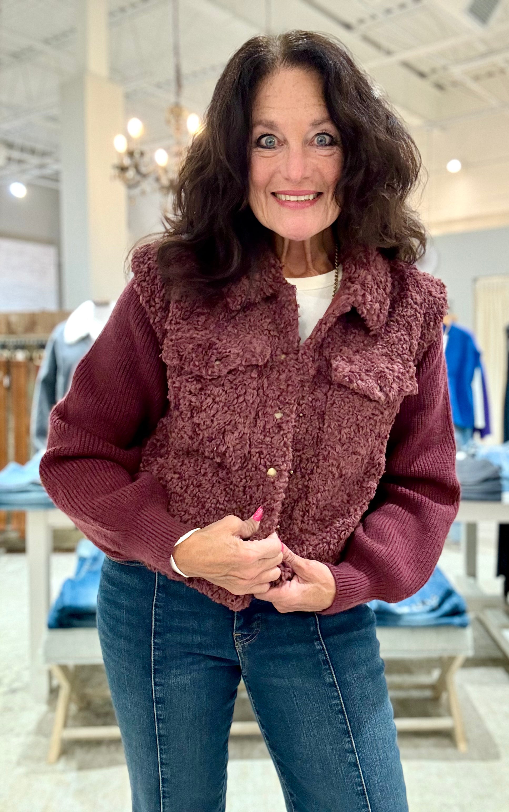 Mixed Media Sweater Jacket