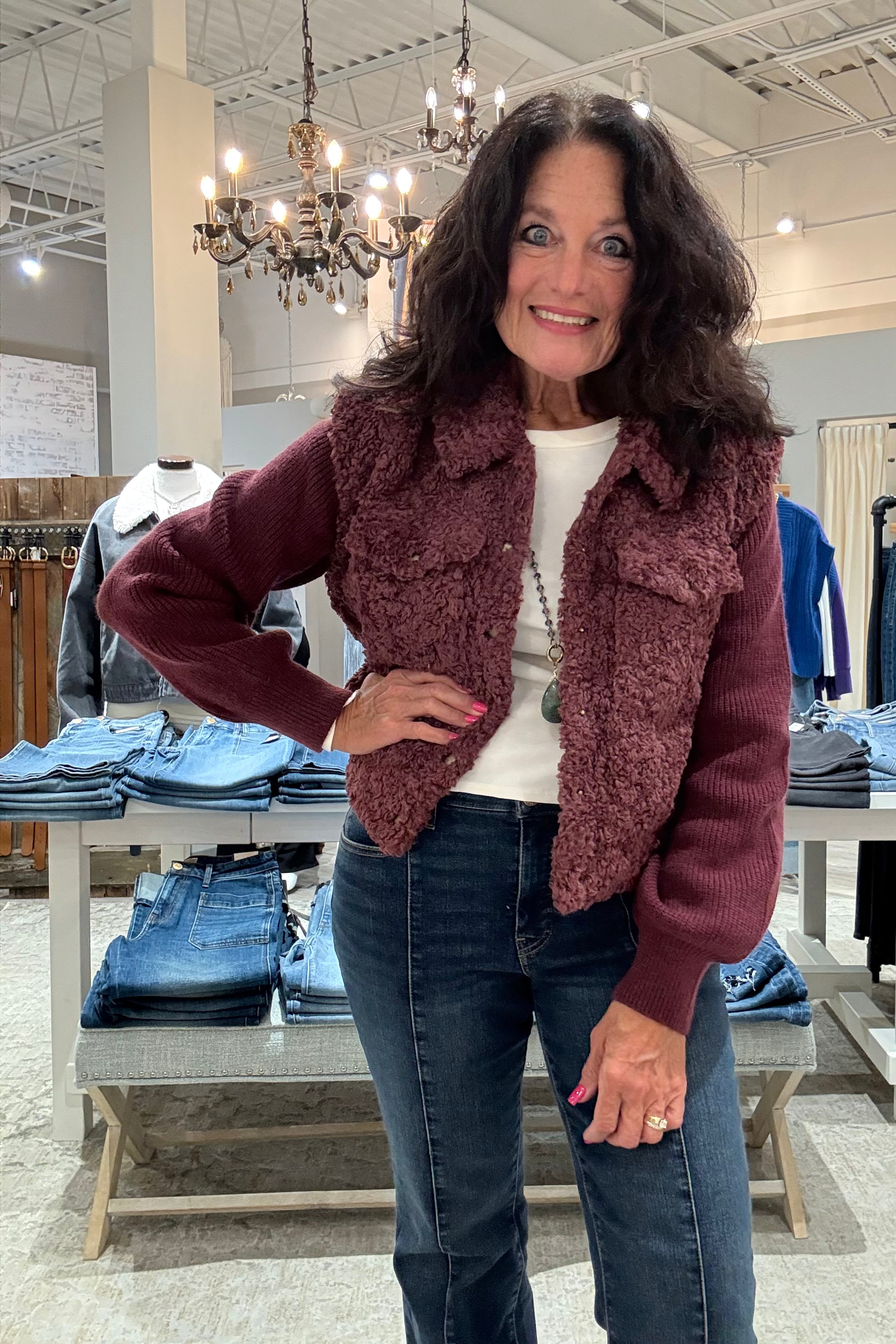 Mixed Media Sweater Jacket