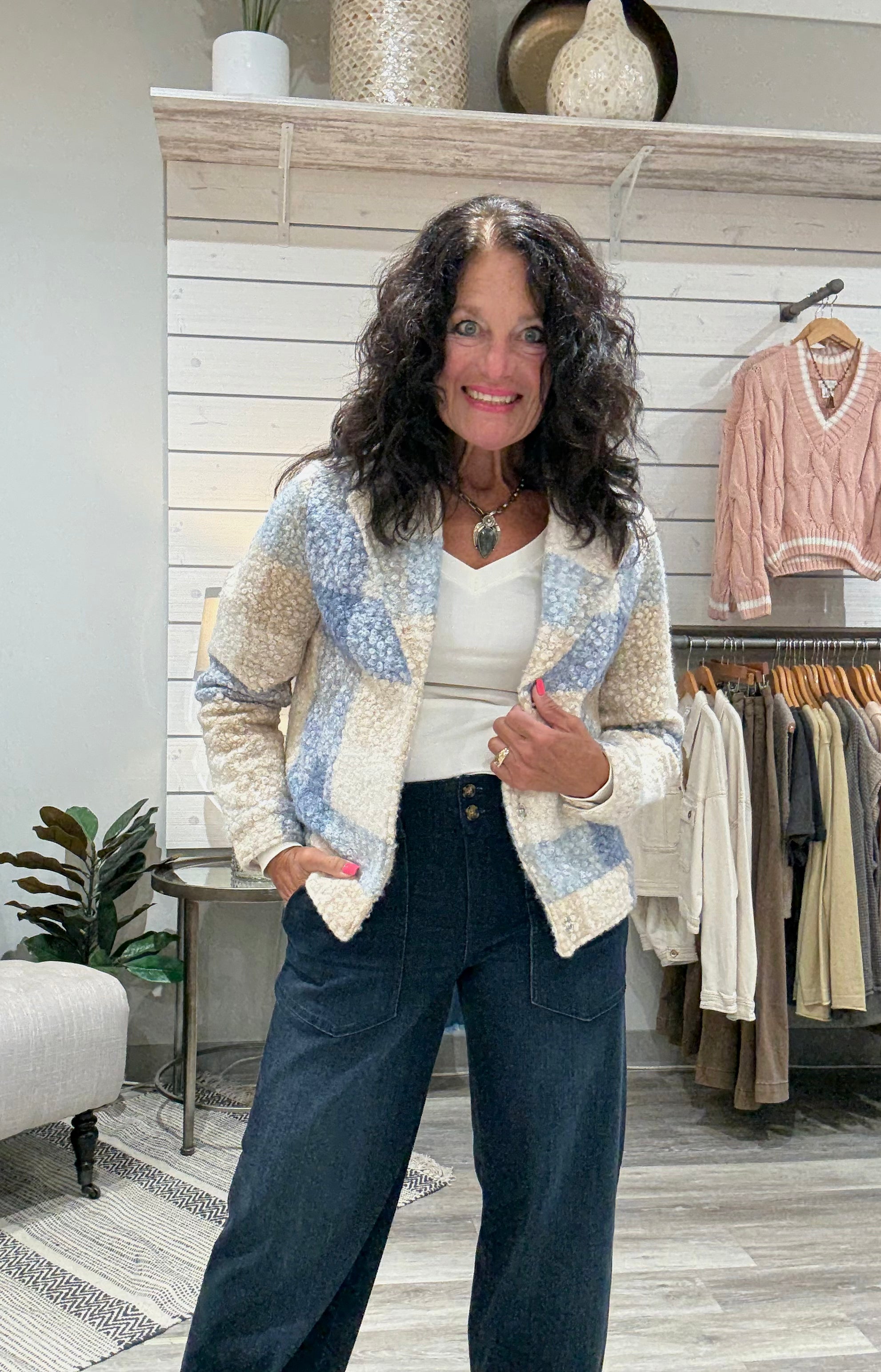 Plaid Bouclé Knit Short Coat